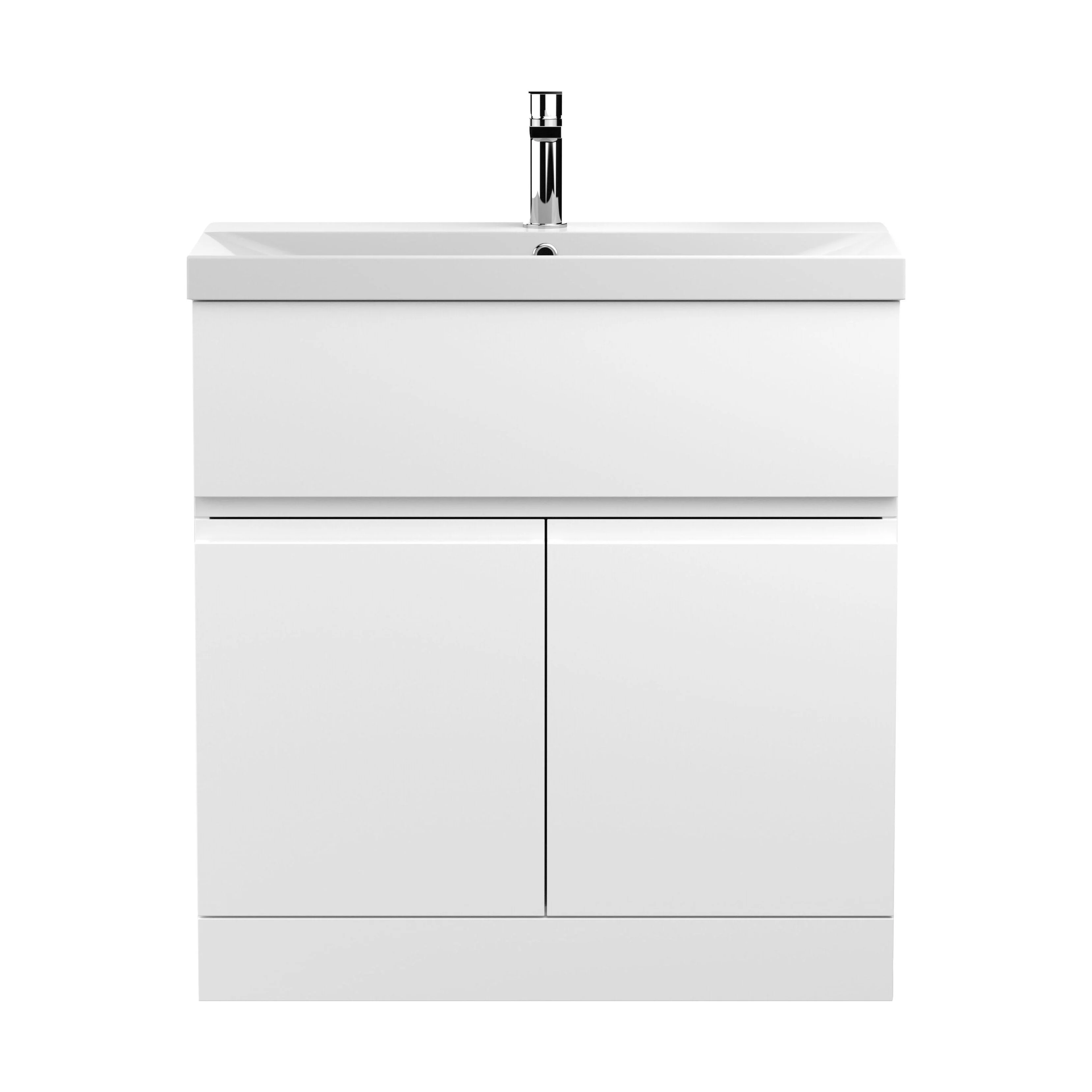 Mavesyn Contemporary 2 Door 1 Drawer Floor Standing Vanity Unit with Thin Edge Basin, Satin White, 800mm