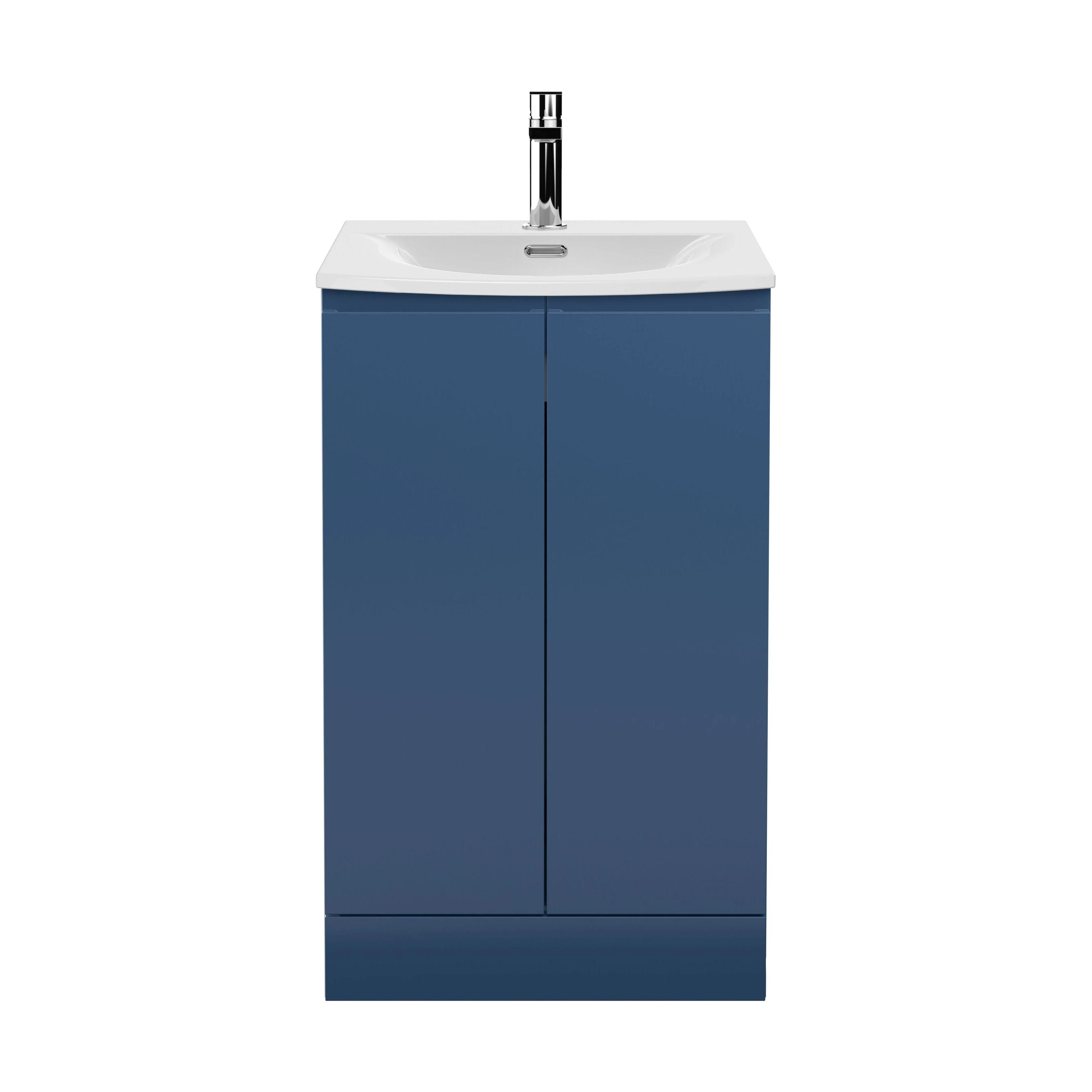 Mavesyn Contemporary 2 Door Floor Standing Vanity Unit with Curved Basin, Dark Blue, 500mm