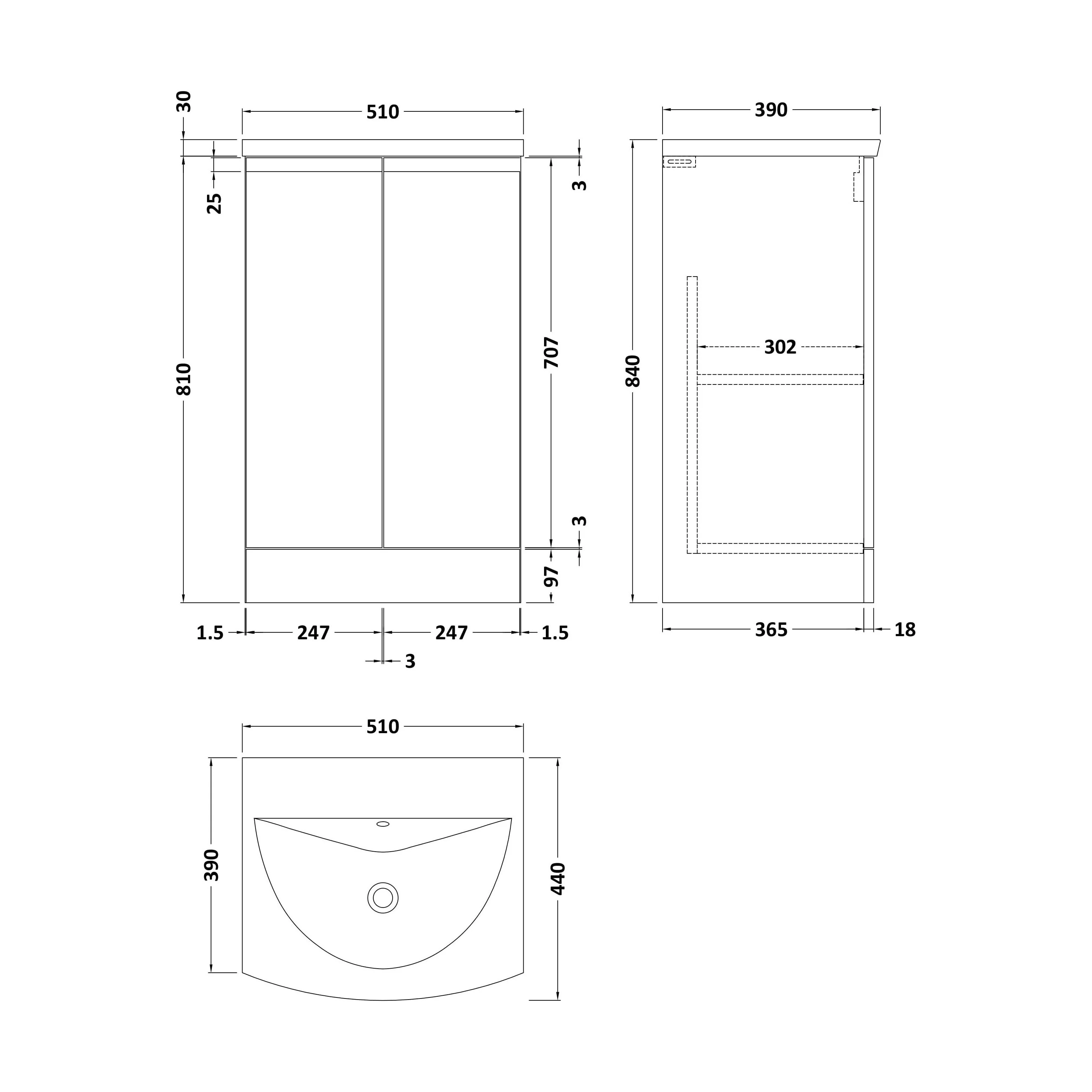 Mavesyn Contemporary 2 Door Floor Standing Vanity Unit with Curved Basin, Dark Blue, 500mm - Image 2