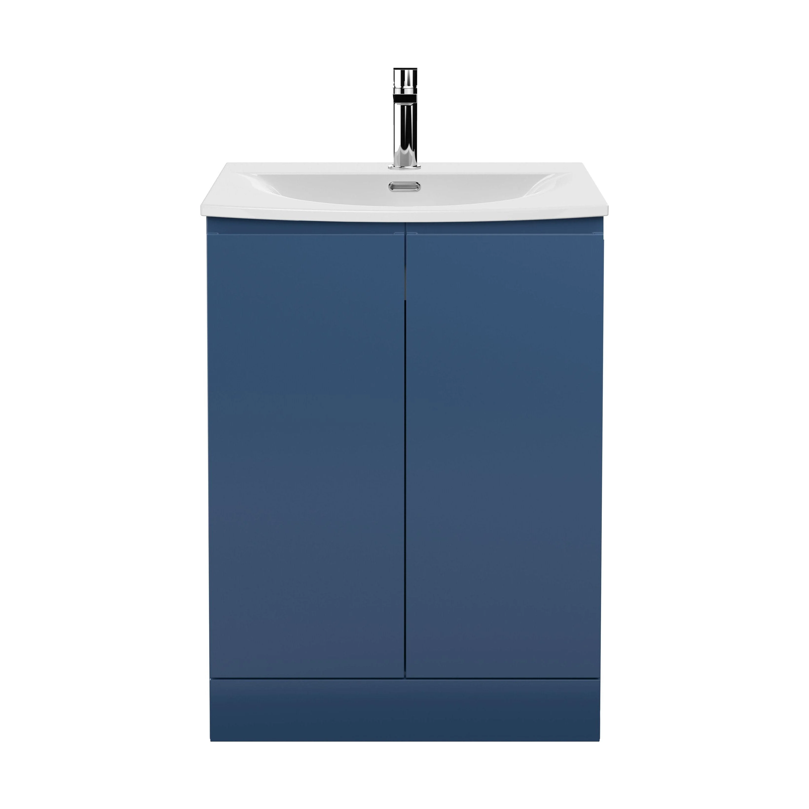 Mavesyn Contemporary 2 Door Floor Standing Vanity Unit with Curved Basin, Dark Blue, 600mm