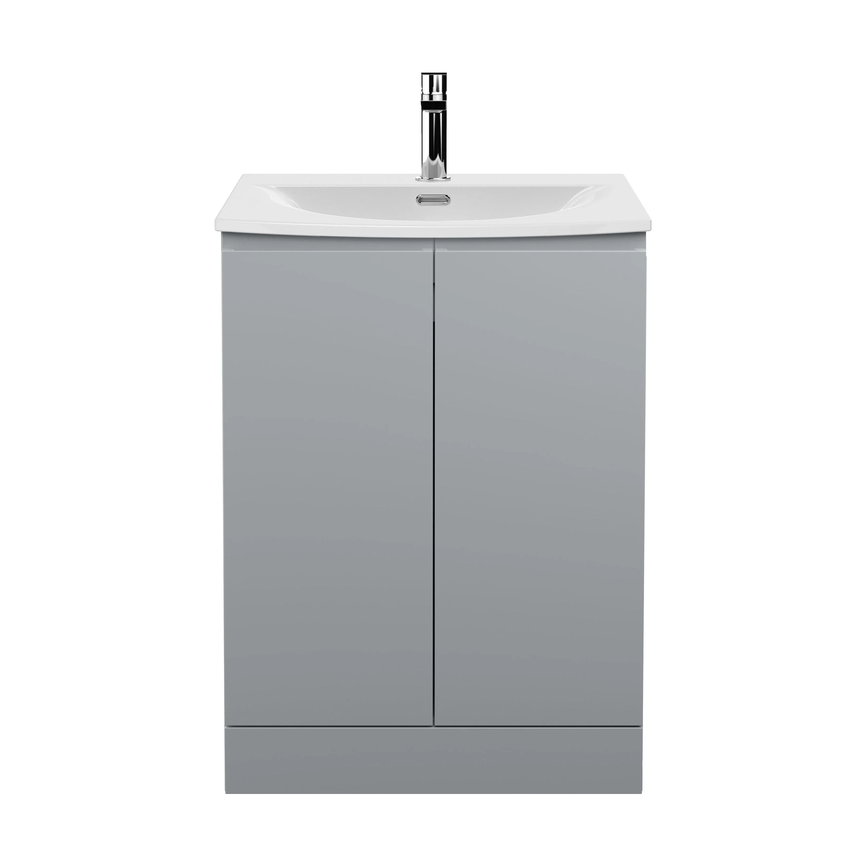 Mavesyn Contemporary 2 Door Floor Standing Vanity Unit with Curved Basin, Satin Grey, 600mm