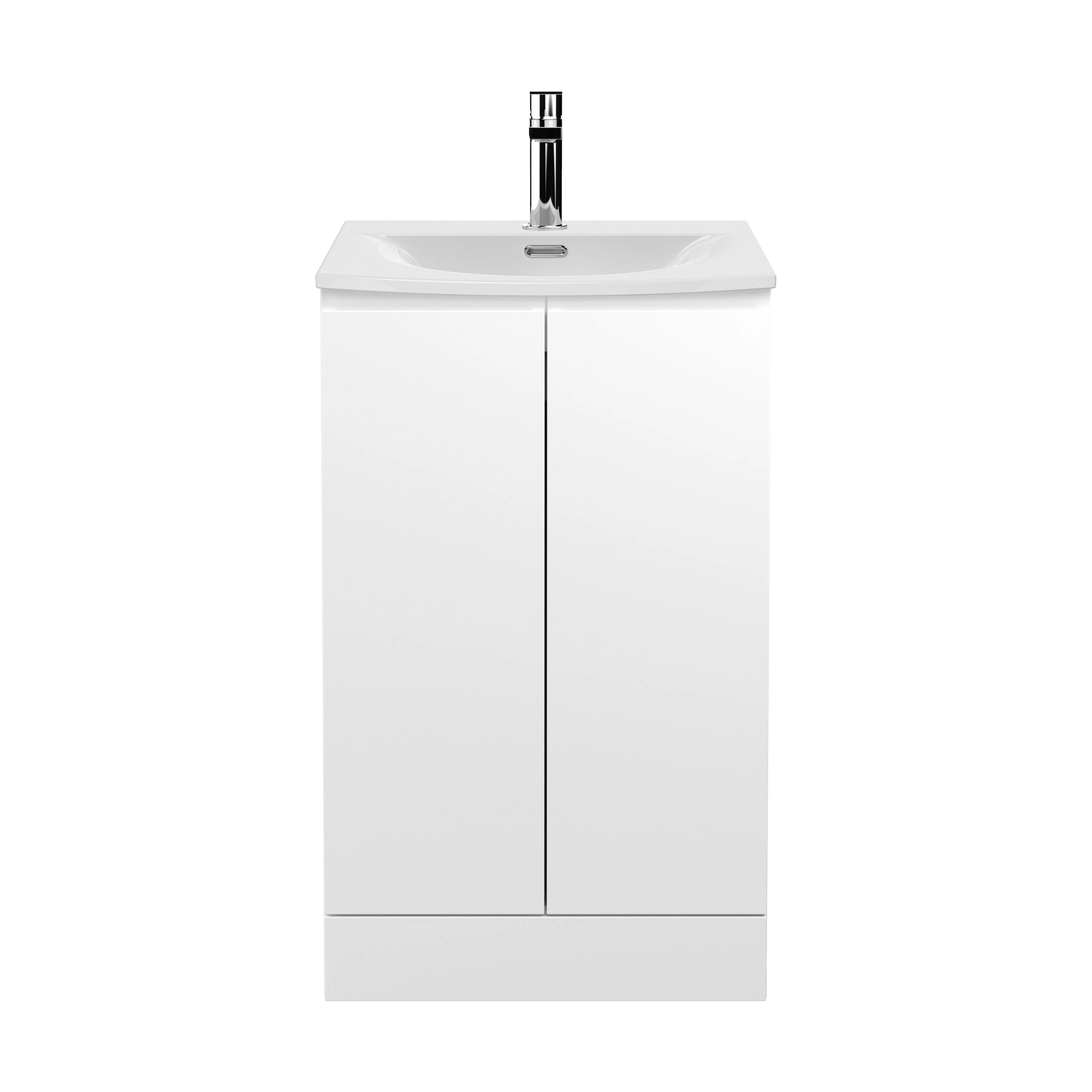 Mavesyn Contemporary 2 Door Floor Standing Vanity Unit with Curved Basin, Satin White, 500mm