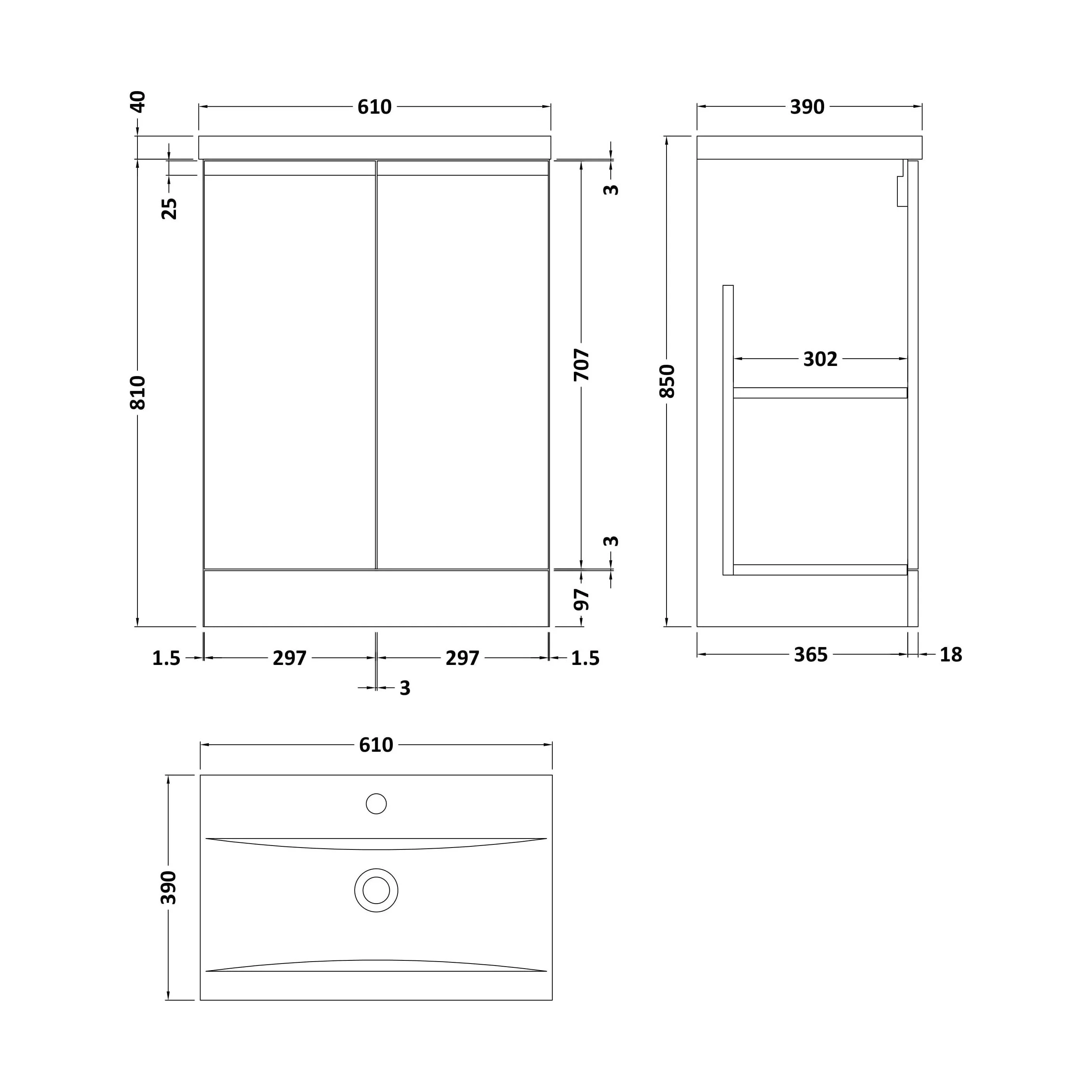 Mavesyn Contemporary 2 Door Floor Standing Vanity Unit with Mid-Edge Basin, Dark Grey, 600mm - Image 2