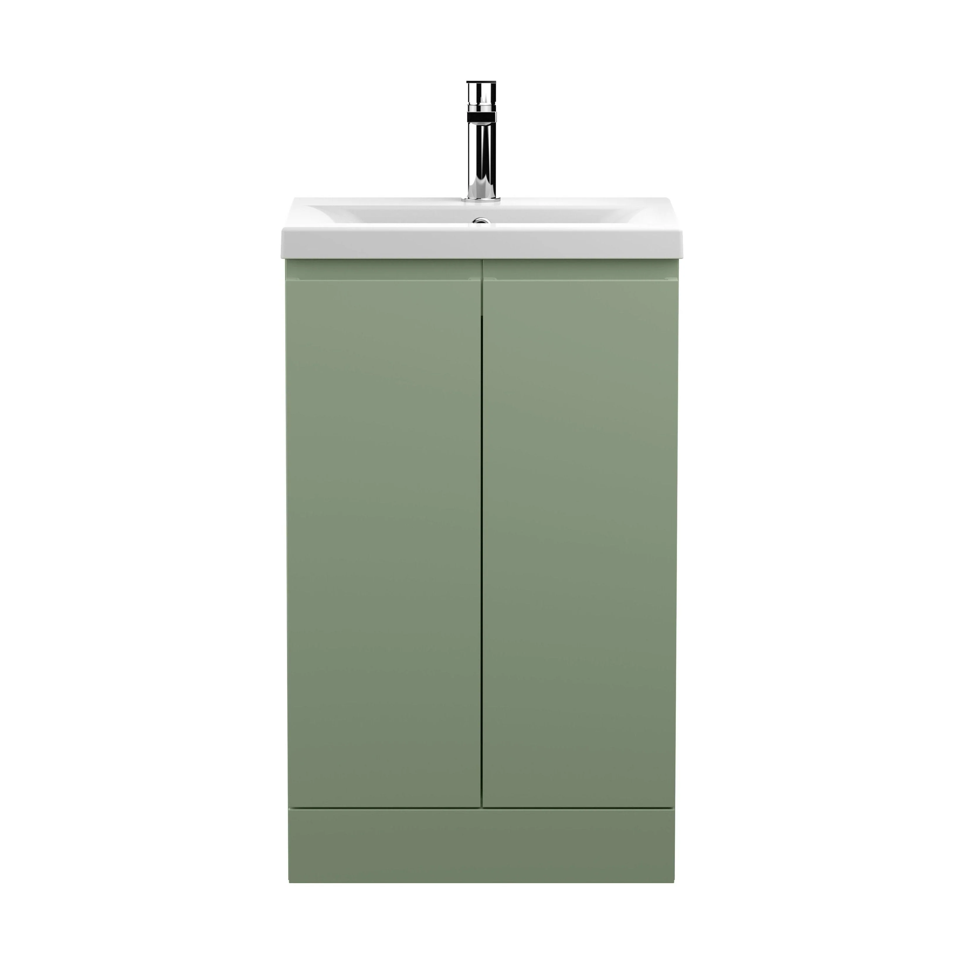 Mavesyn Contemporary 2 Door Floor Standing Vanity Unit with Mid-Edge Basin, Satin Green, 500mm