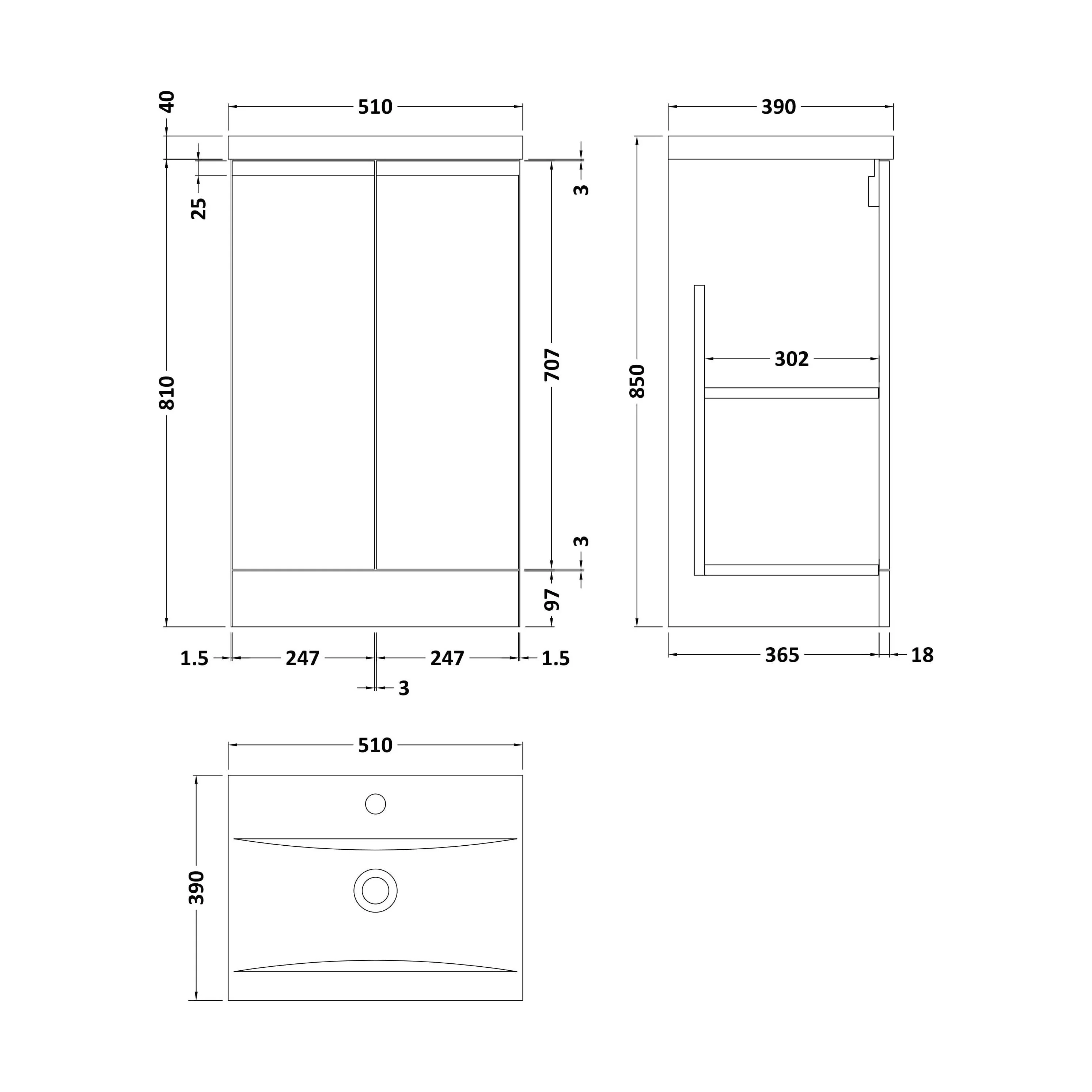 Mavesyn Contemporary 2 Door Floor Standing Vanity Unit with Mid-Edge Basin, Satin Green, 500mm - Image 2