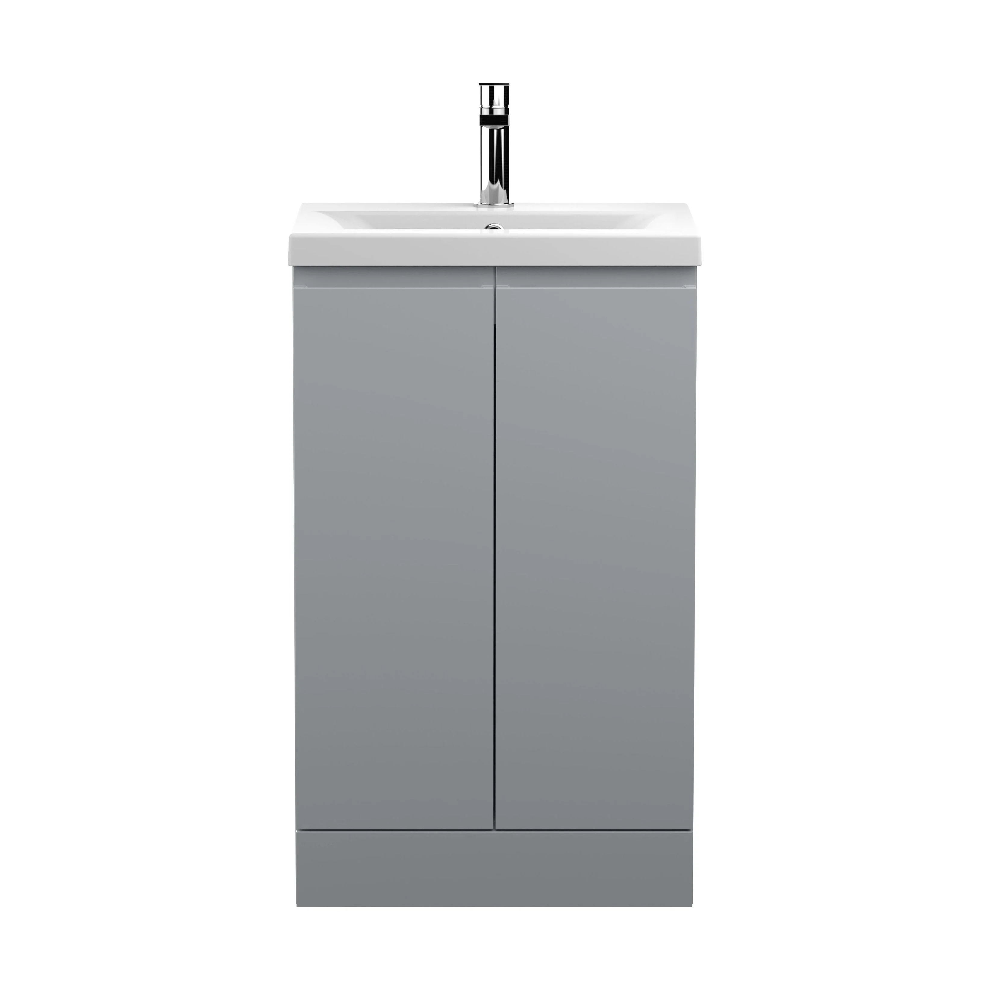 Mavesyn Contemporary 2 Door Floor Standing Vanity Unit with Mid-Edge Basin, Satin Grey, 500mm
