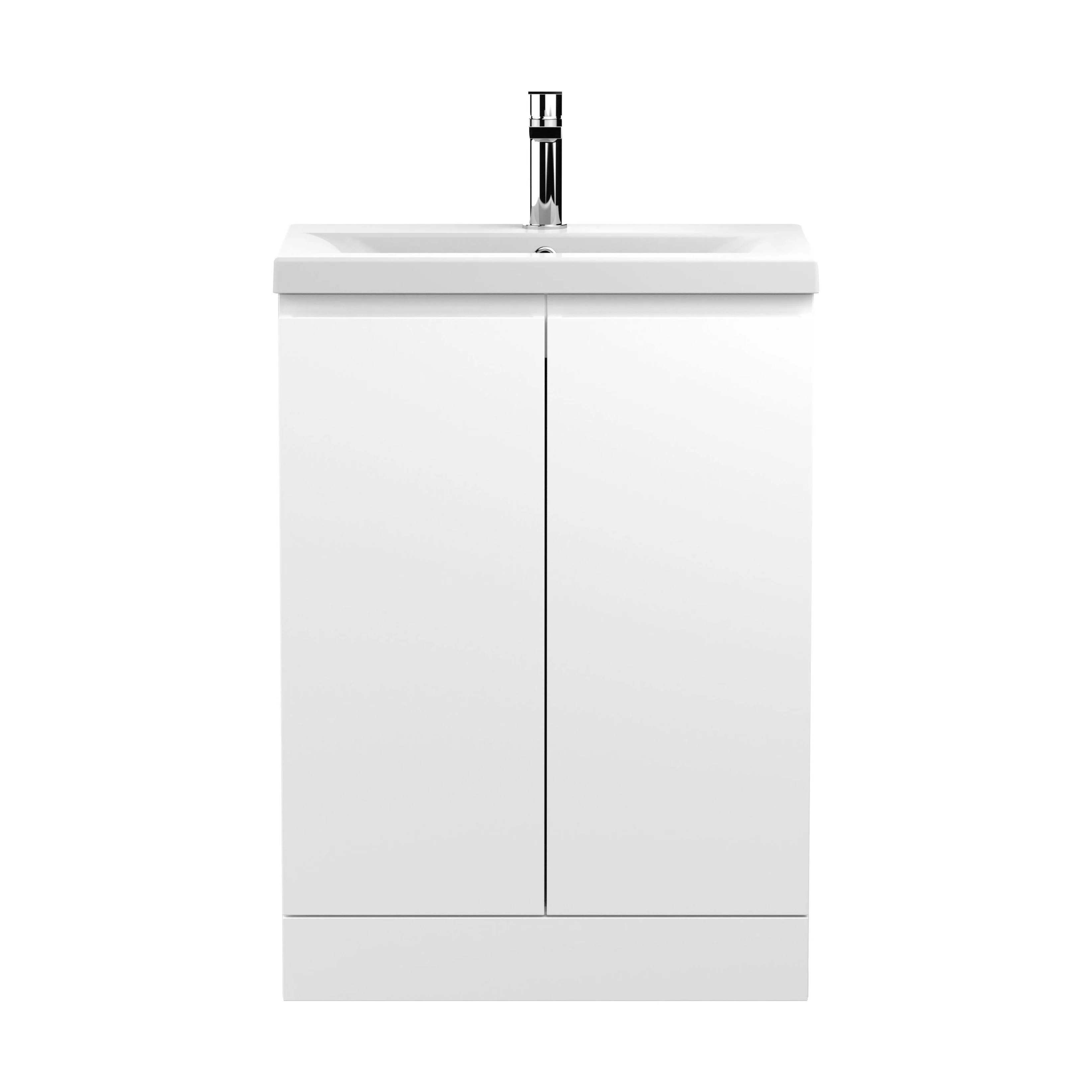 Mavesyn Contemporary 2 Door Floor Standing Vanity Unit with Mid-Edge Basin, Satin White, 600mm