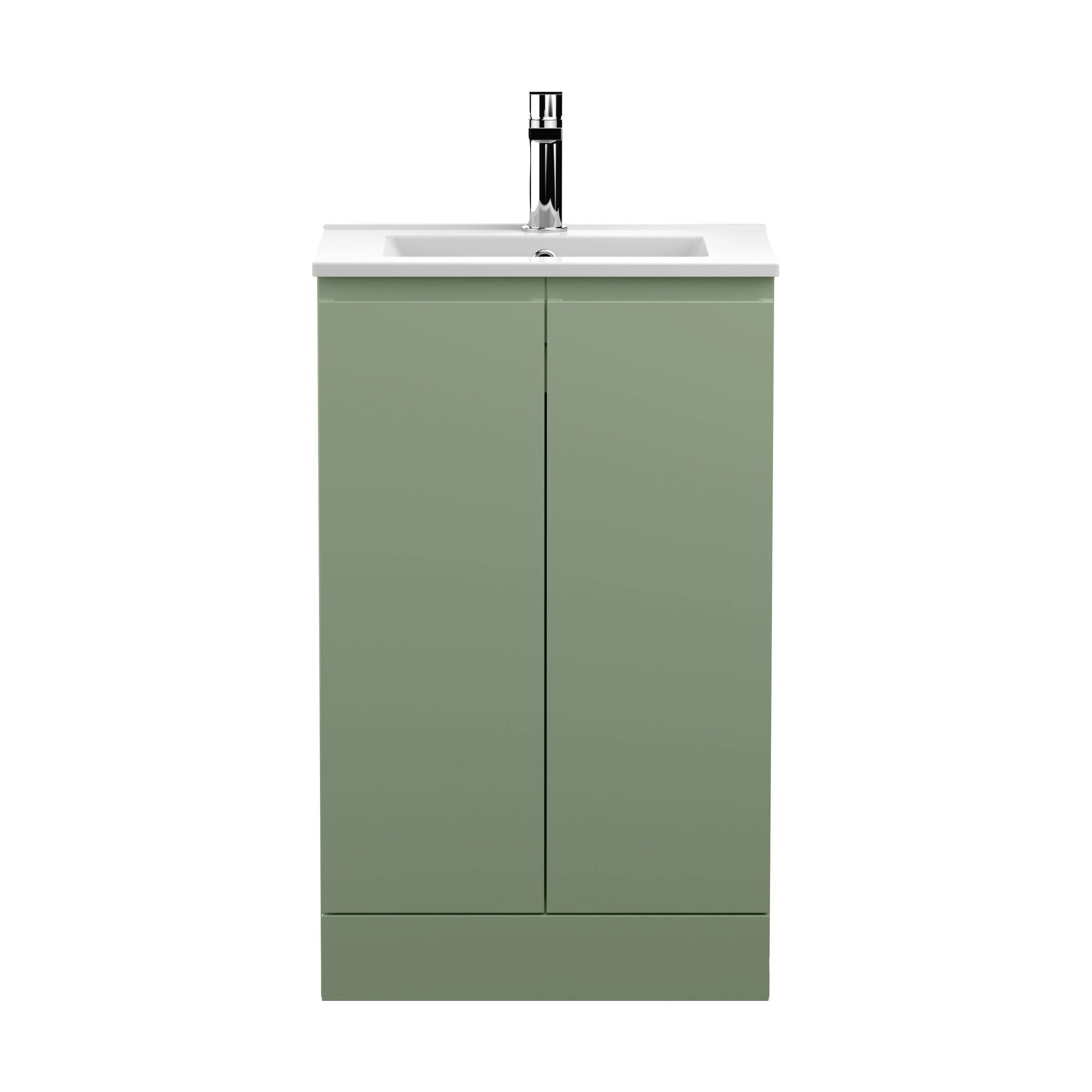 Mavesyn Contemporary 2 Door Floor Standing Vanity Unit with Minimalist Basin, Satin Green, 500mm