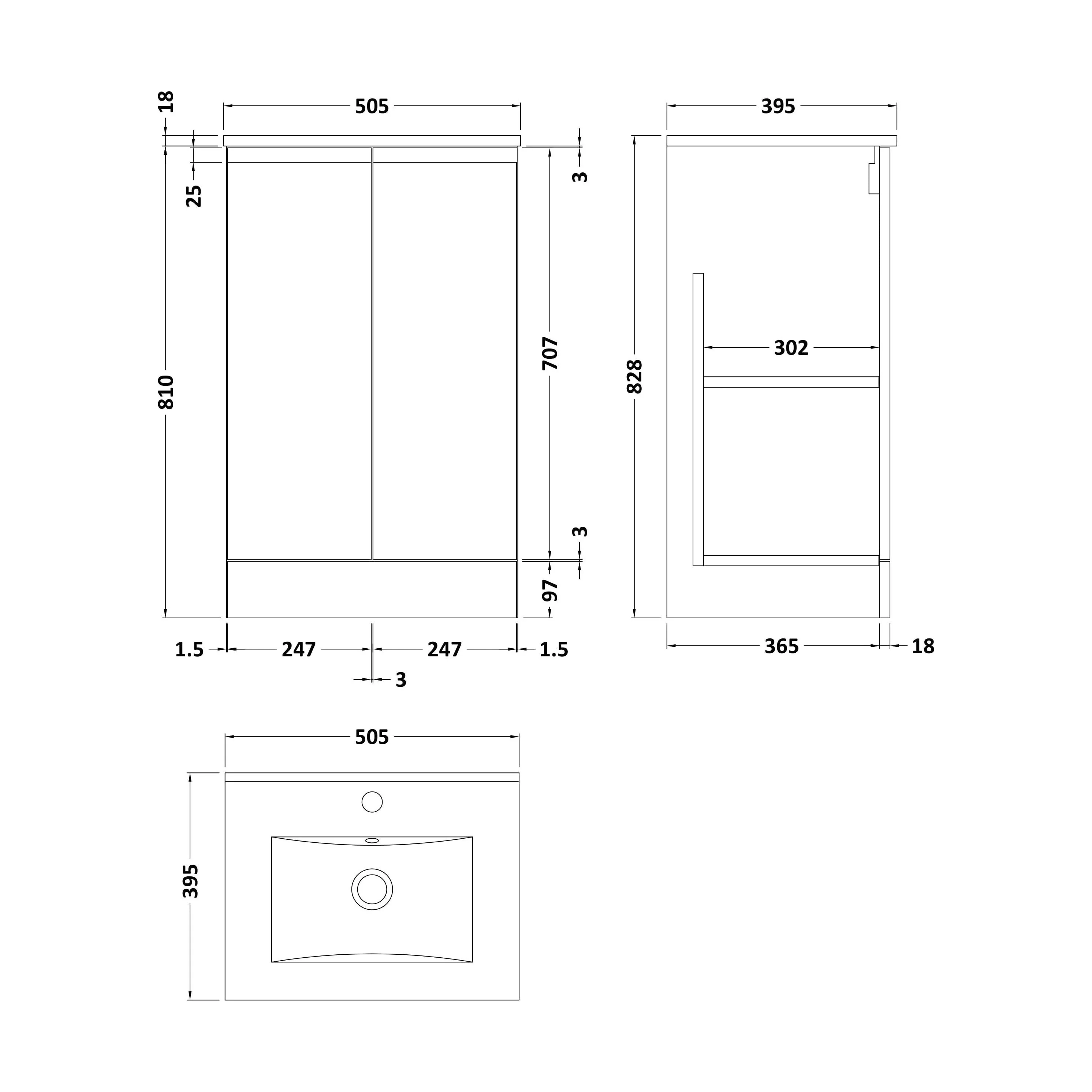 Mavesyn Contemporary 2 Door Floor Standing Vanity Unit with Minimalist Basin, Satin Green, 500mm - Image 2