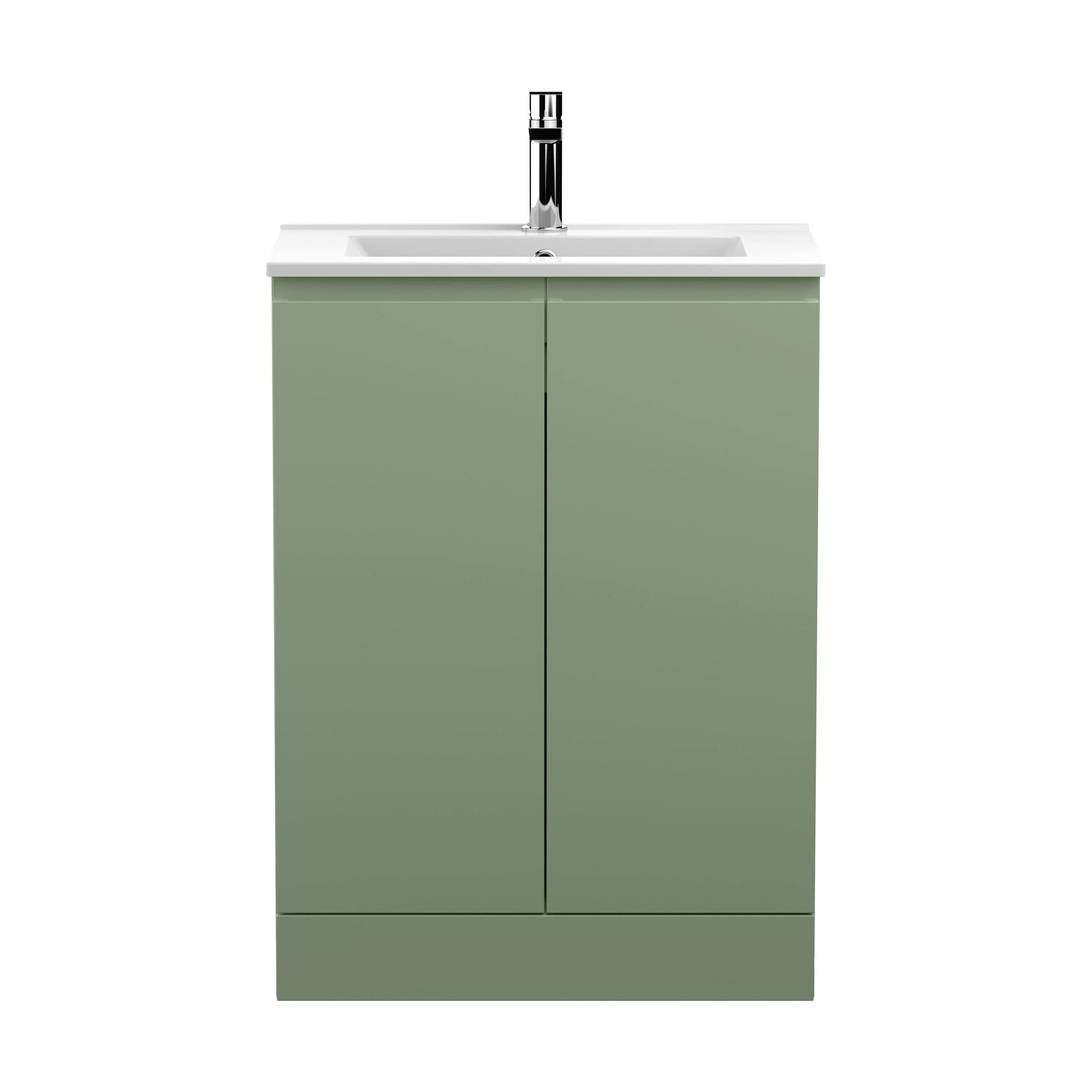 Mavesyn Contemporary 2 Door Floor Standing Vanity Unit with Minimalist Basin, Satin Green, 600mm