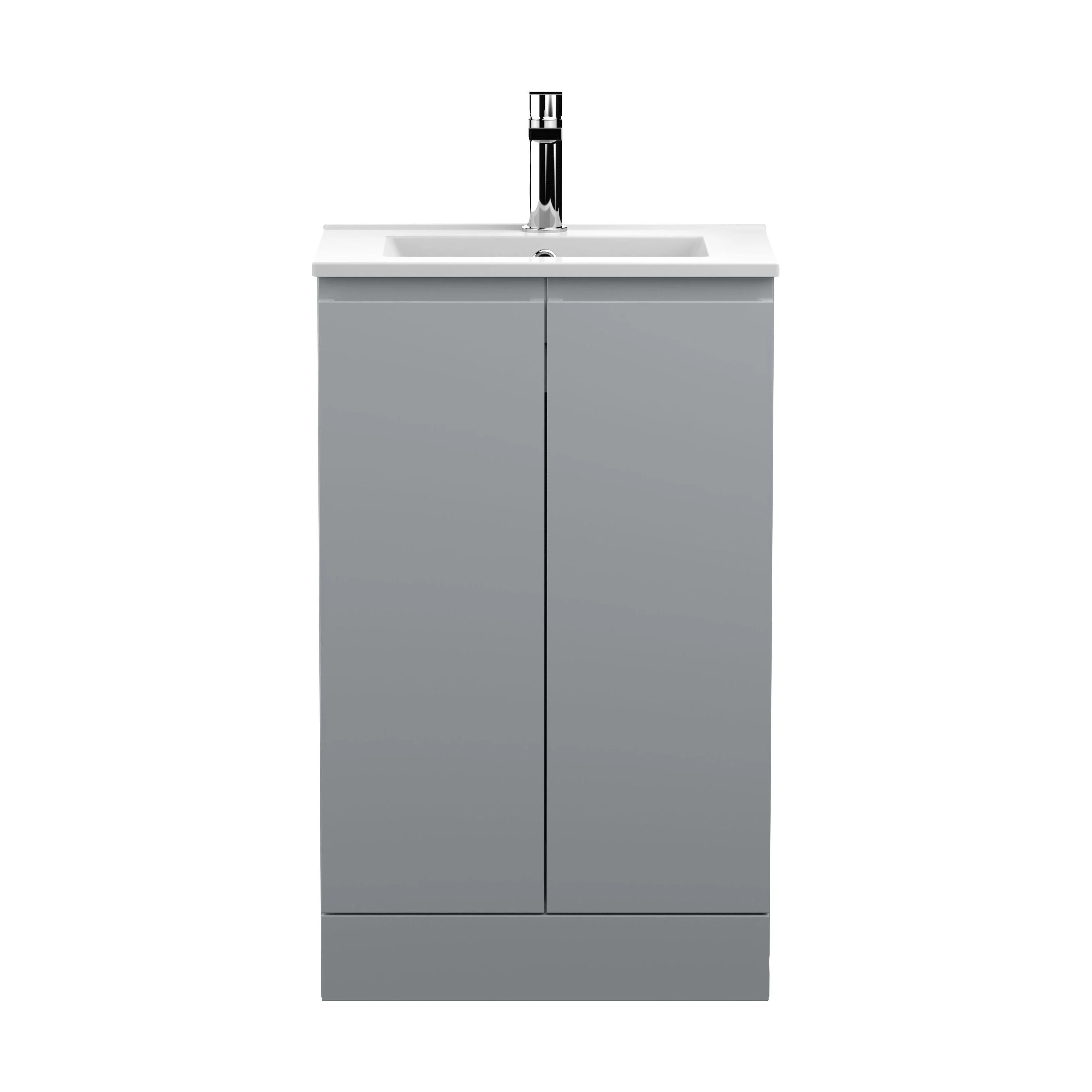 Mavesyn Contemporary 2 Door Floor Standing Vanity Unit with Minimalist Basin, Satin Grey, 500mm