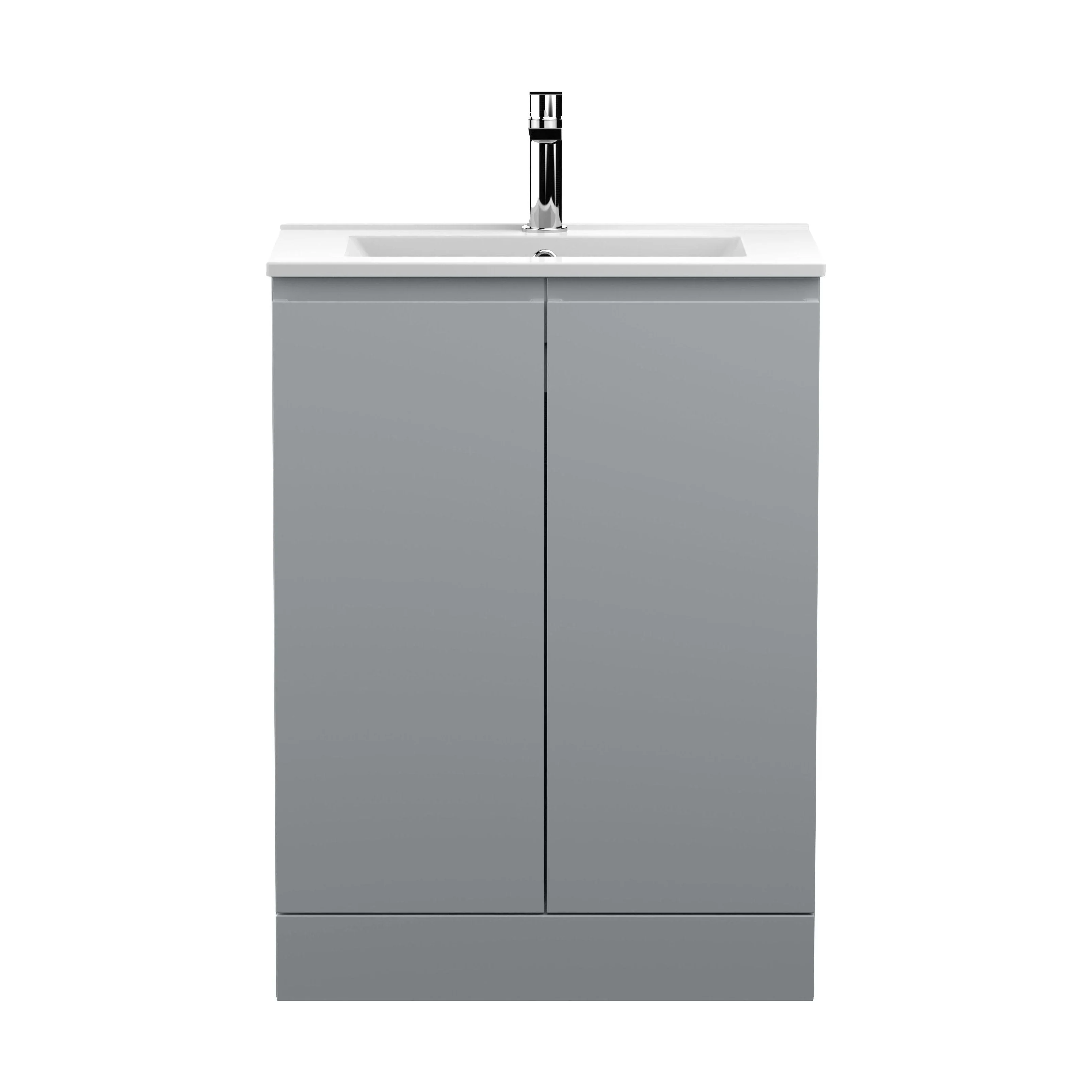Mavesyn Contemporary 2 Door Floor Standing Vanity Unit with Minimalist Basin, Satin Grey, 600mm