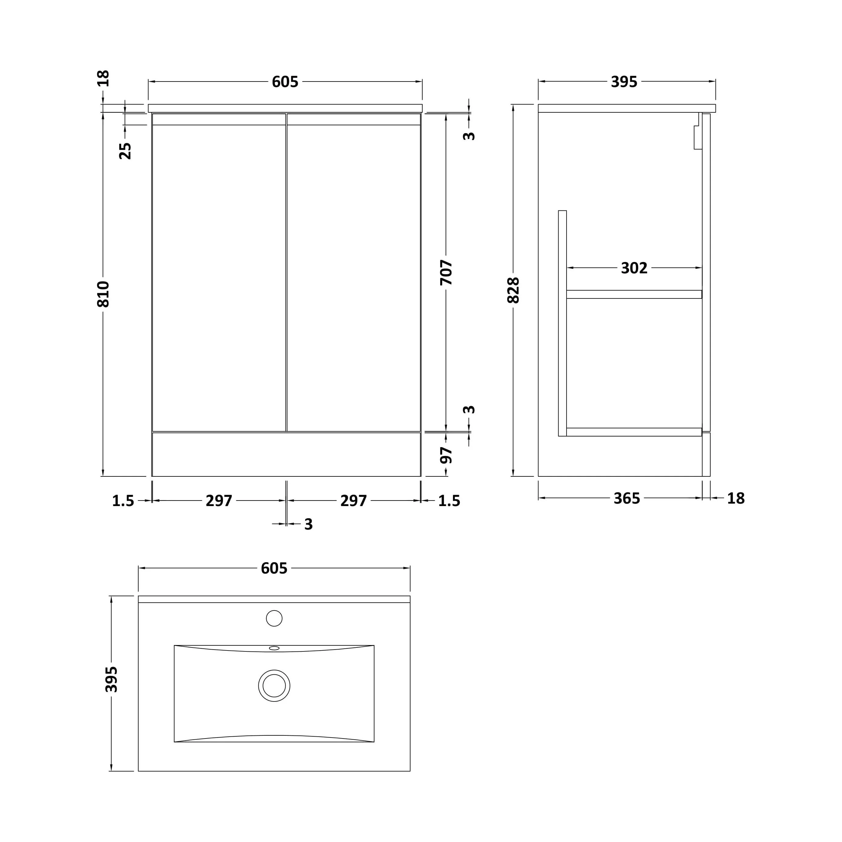 Mavesyn Contemporary 2 Door Floor Standing Vanity Unit with Minimalist Basin, Satin Grey, 600mm - Image 2
