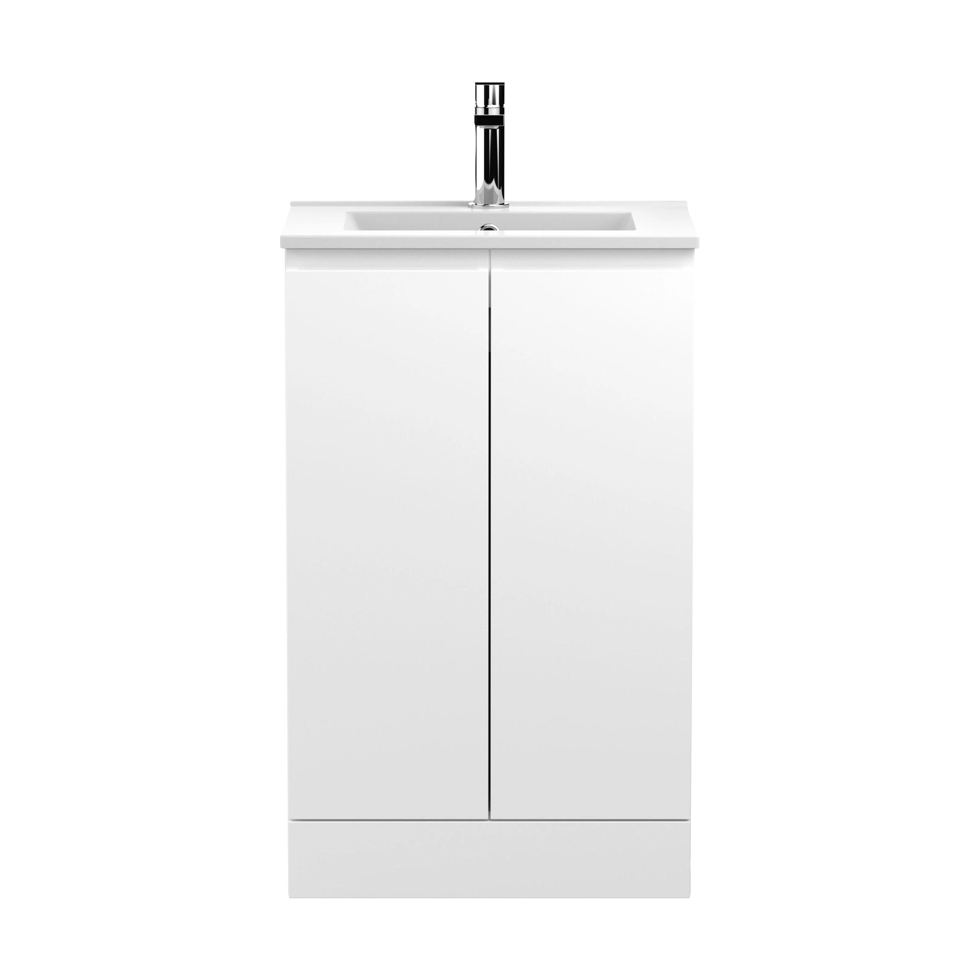 Mavesyn Contemporary 2 Door Floor Standing Vanity Unit with Minimalist Basin, Satin White, 500mm