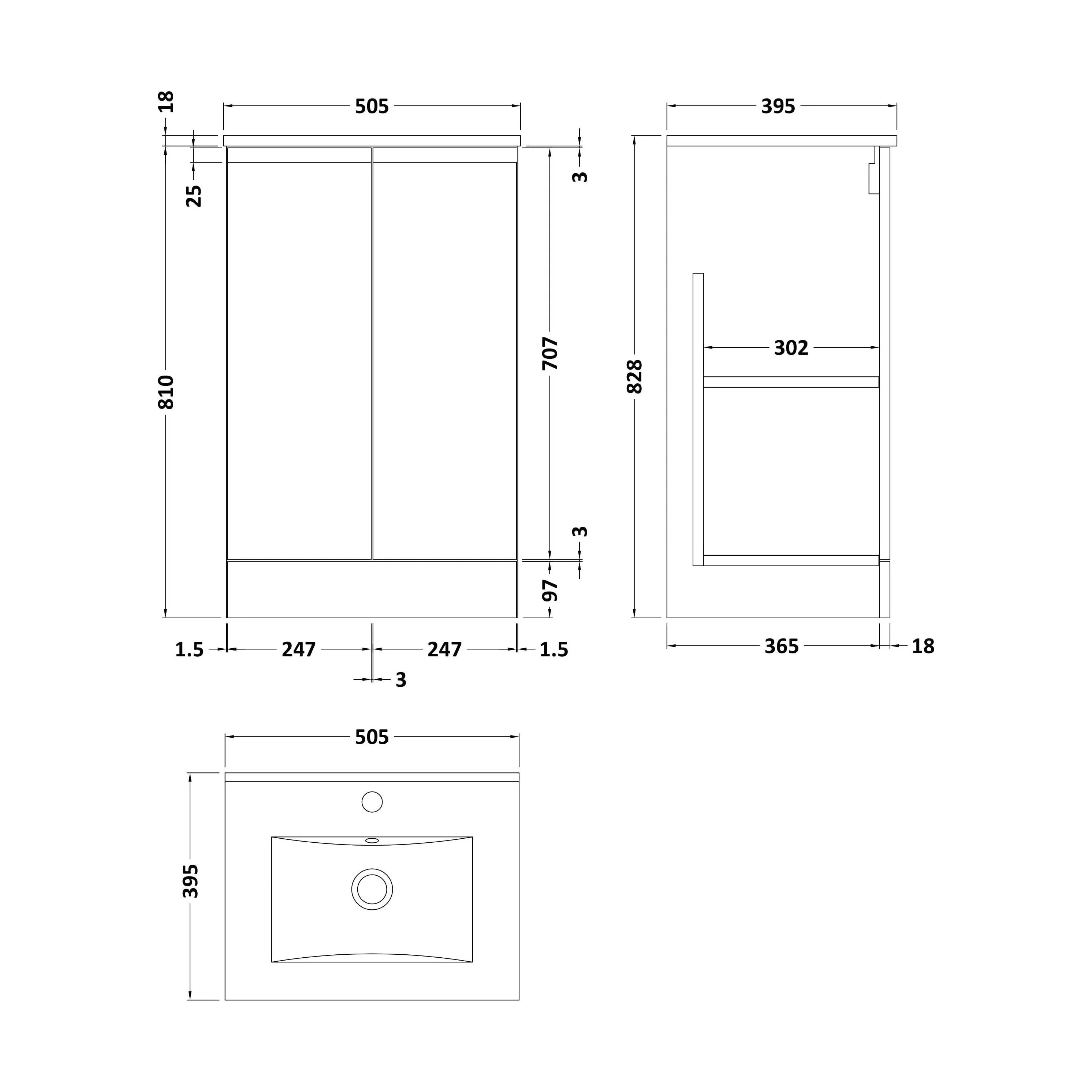 Mavesyn Contemporary 2 Door Floor Standing Vanity Unit with Minimalist Basin, Satin White, 500mm - Image 2