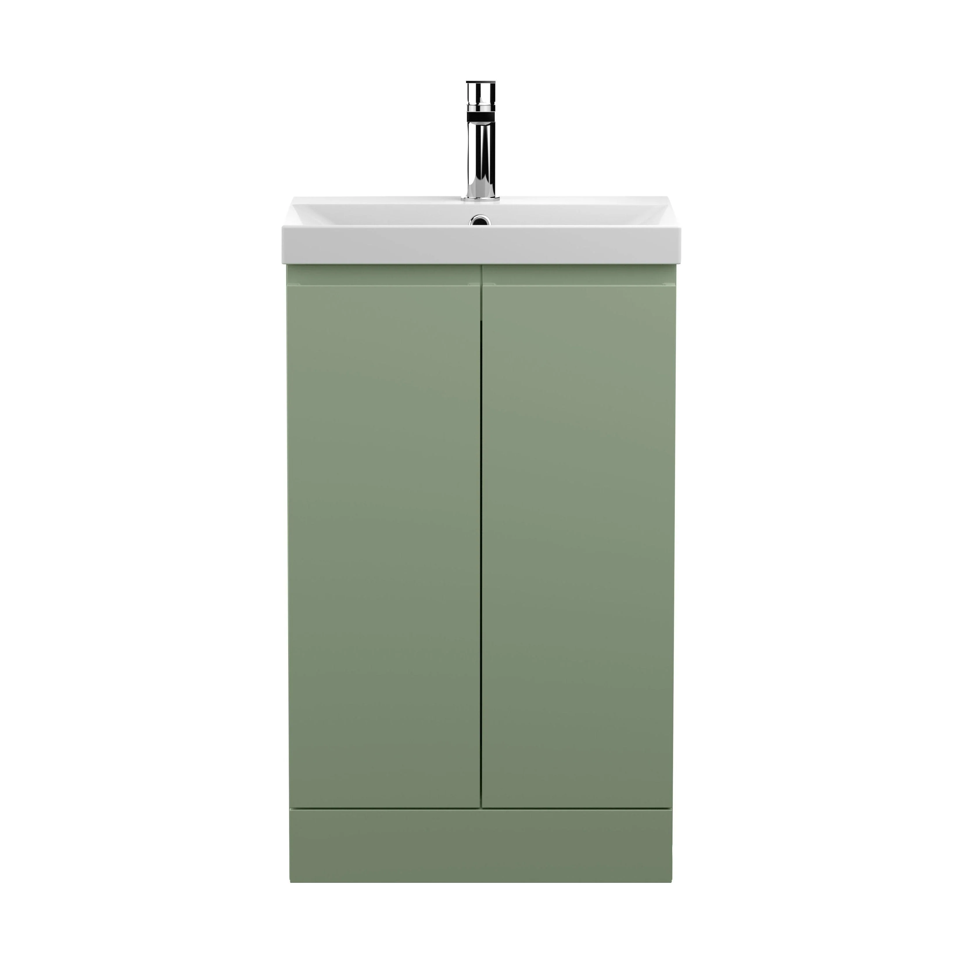 Mavesyn Contemporary 2 Door Floor Standing Vanity Unit with Thin Edge Basin, Satin Green, 500mm
