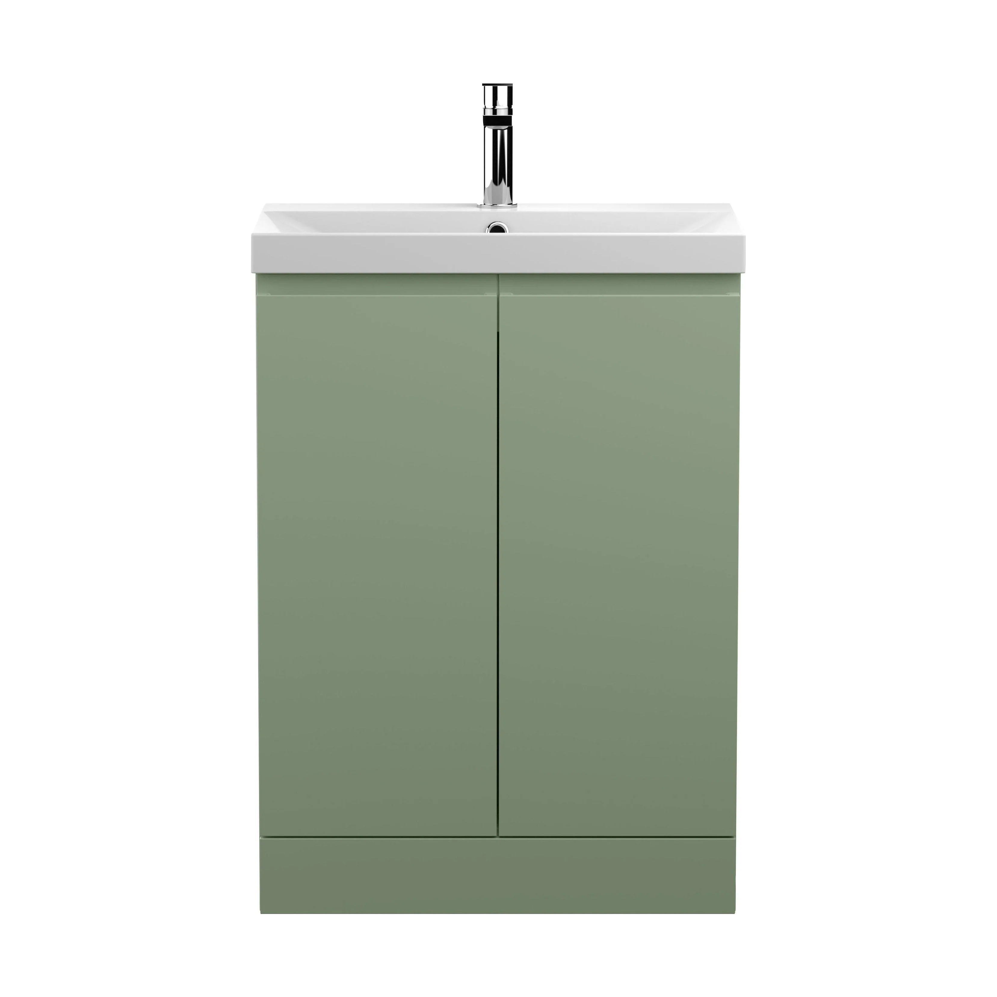 Mavesyn Contemporary 2 Door Floor Standing Vanity Unit with Thin Edge Basin, Satin Green, 600mm