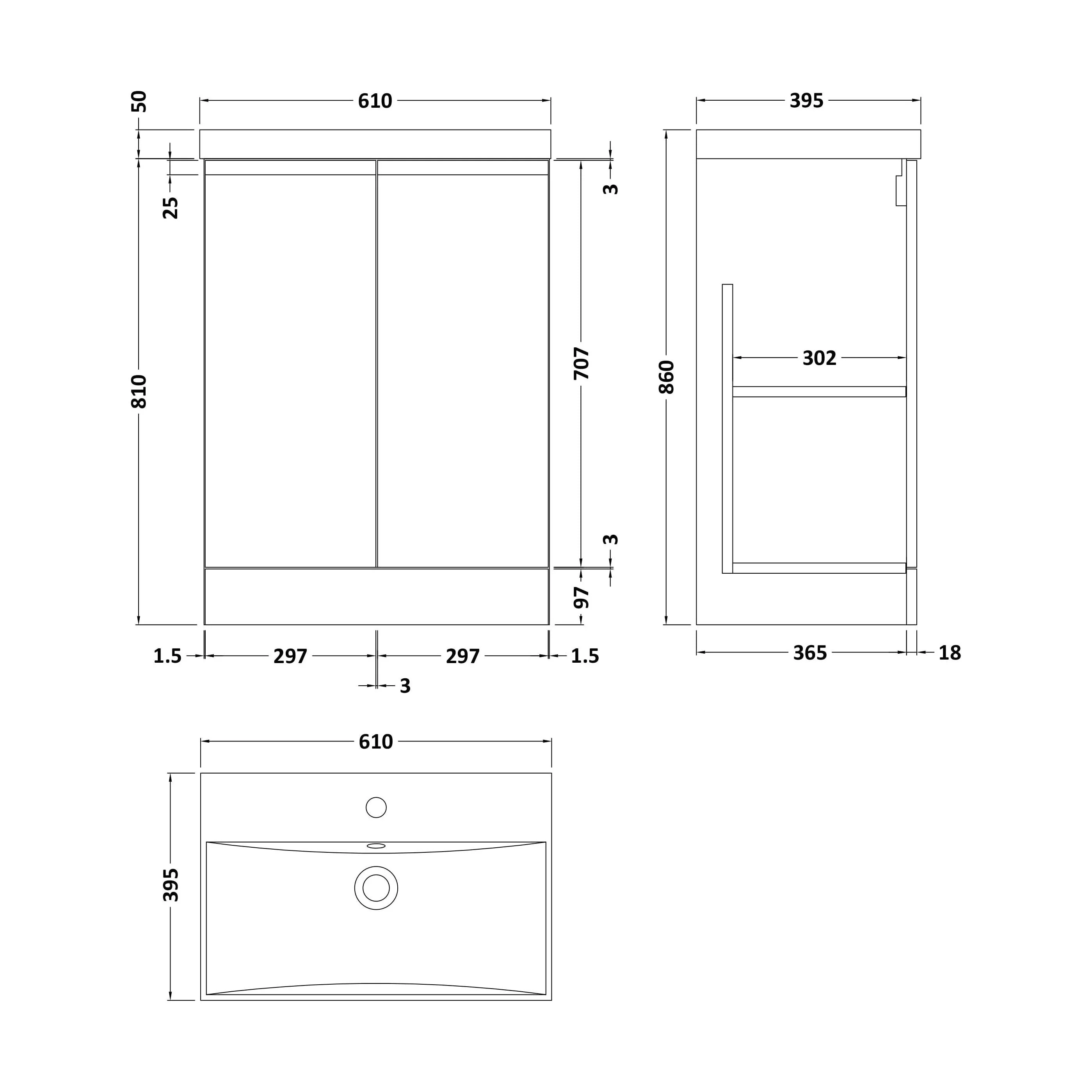 Mavesyn Contemporary 2 Door Floor Standing Vanity Unit with Thin Edge Basin, Satin Green, 600mm - Image 2