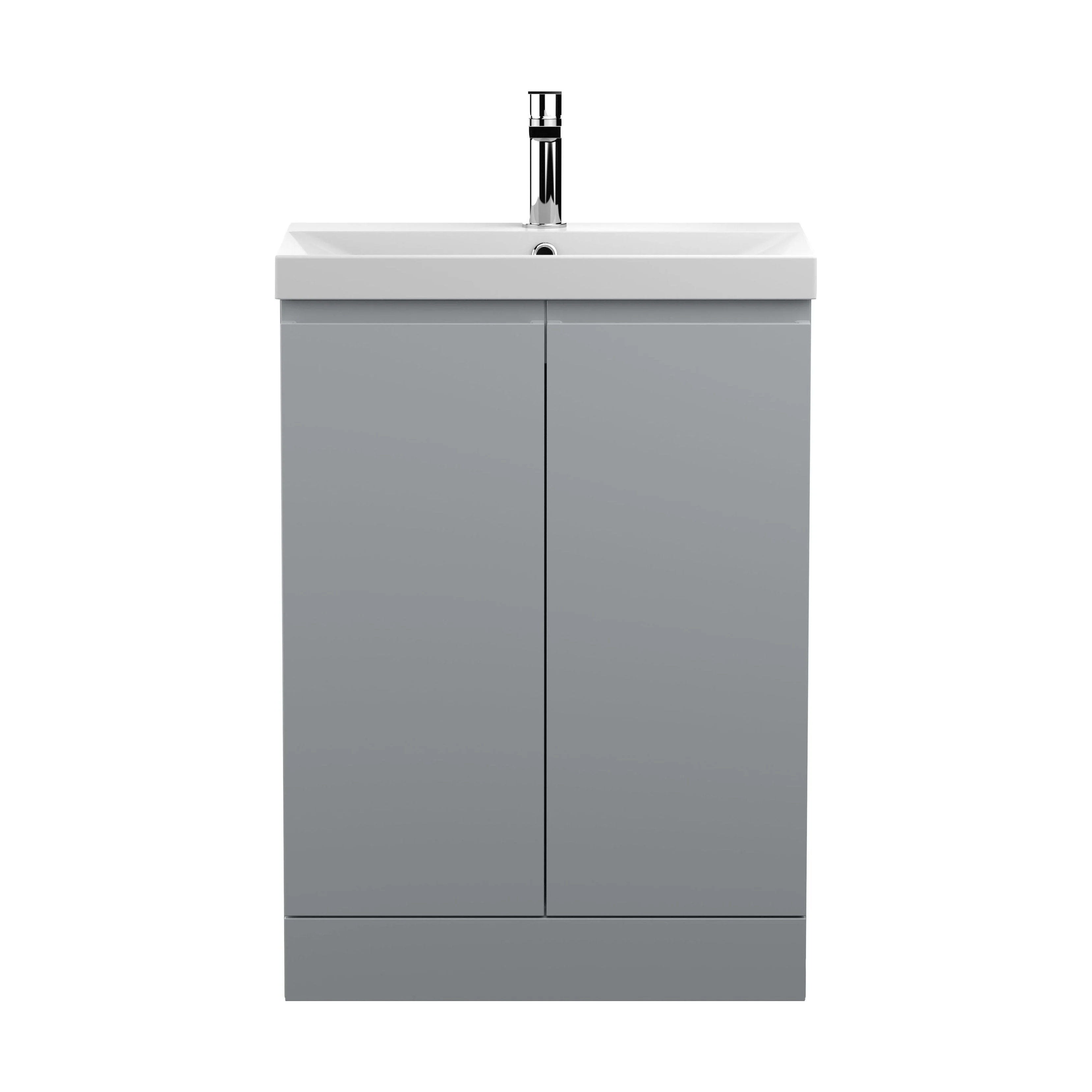 Mavesyn Contemporary 2 Door Floor Standing Vanity Unit with Thin Edge Basin, Satin Grey, 600mm