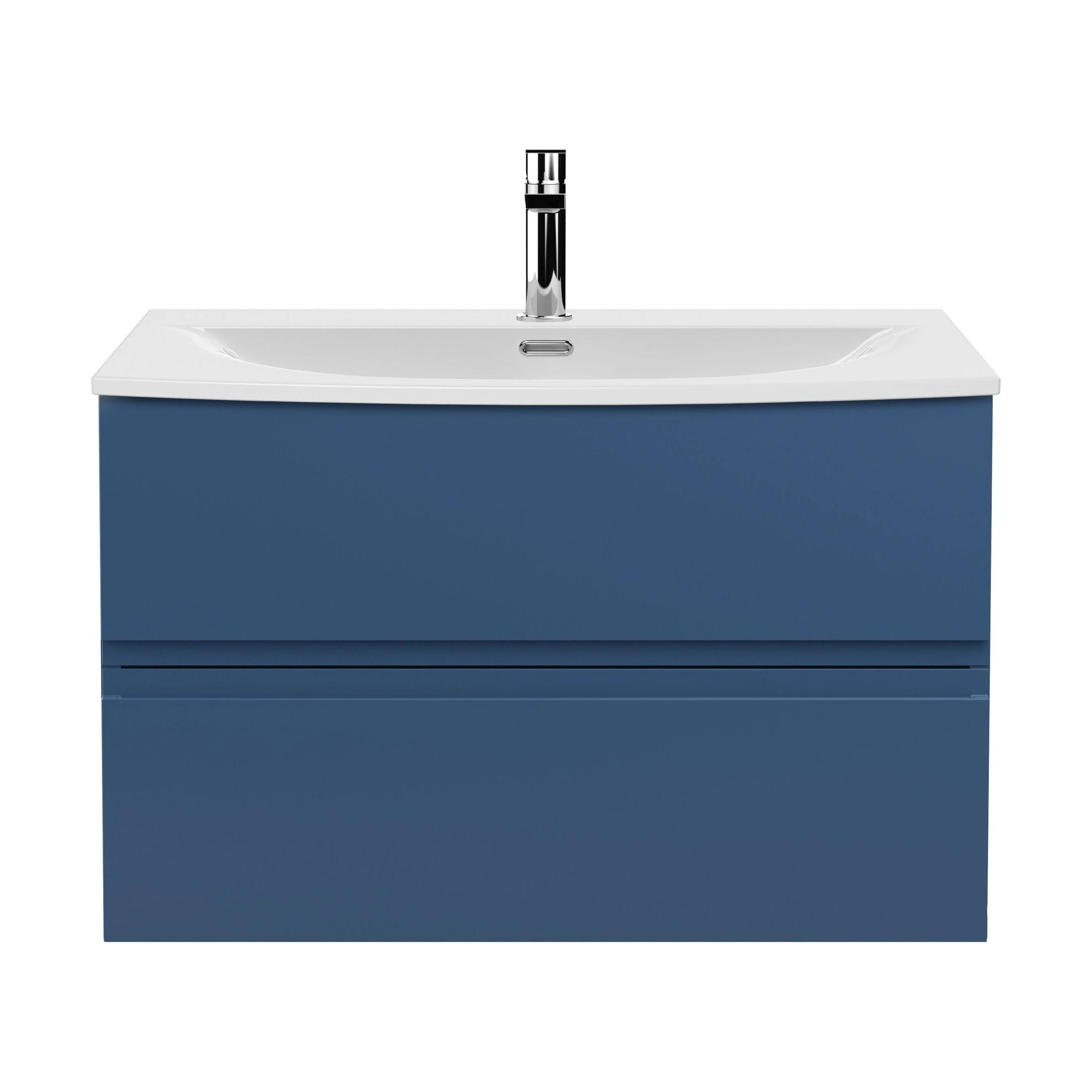 Mavesyn Contemporary 2 Drawer Wall Hung Vanity Unit with Curved Basin, Dark Blue, 800mm
