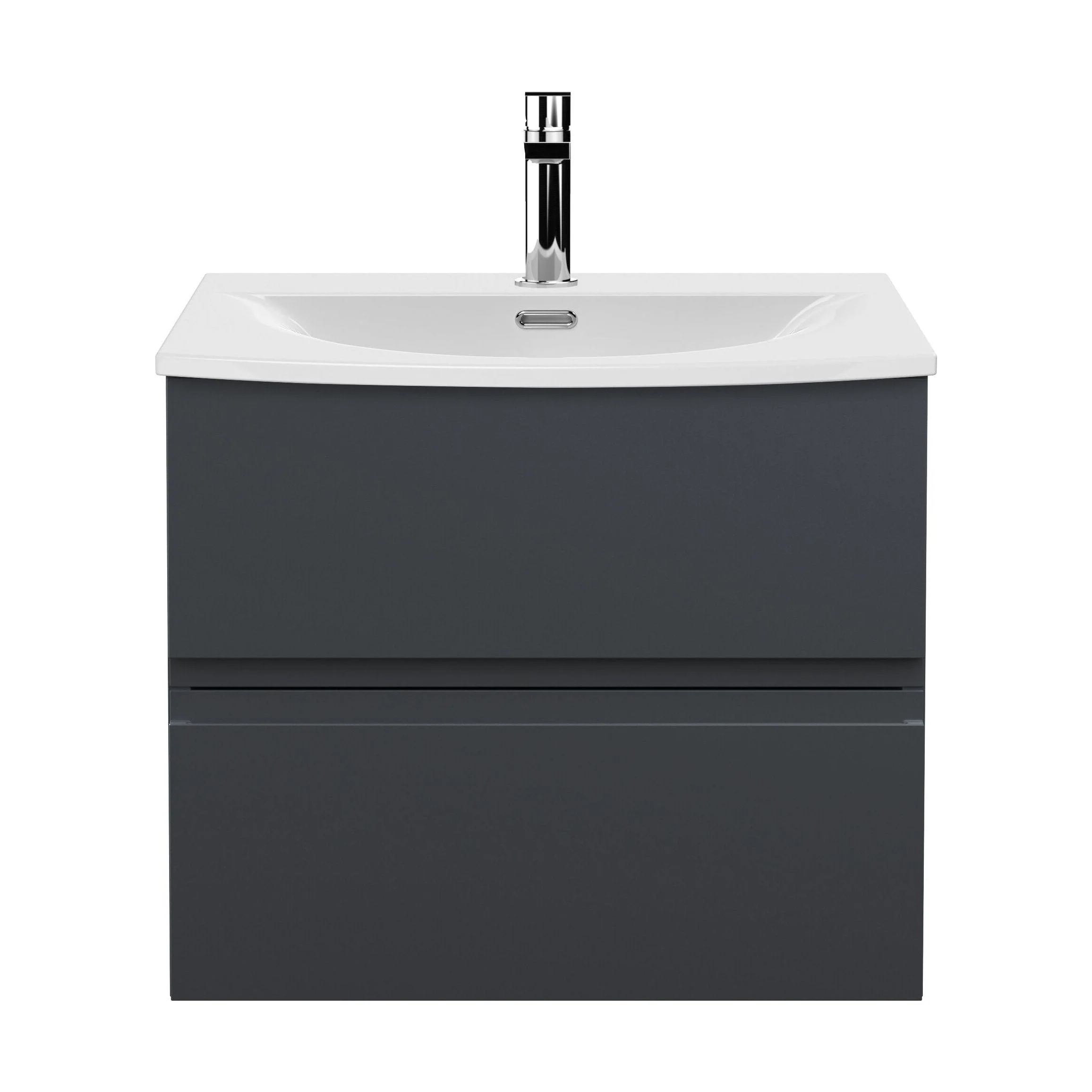 Mavesyn Contemporary 2 Drawer Wall Hung Vanity Unit with Curved Basin, Dark Grey, 600mm