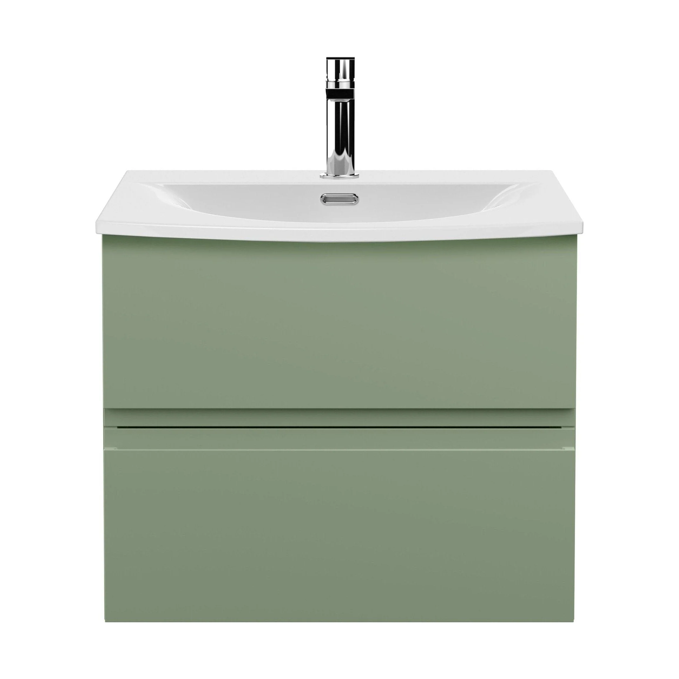 Mavesyn Contemporary 2 Drawer Wall Hung Vanity Unit with Curved Basin, Satin Green, 600mm
