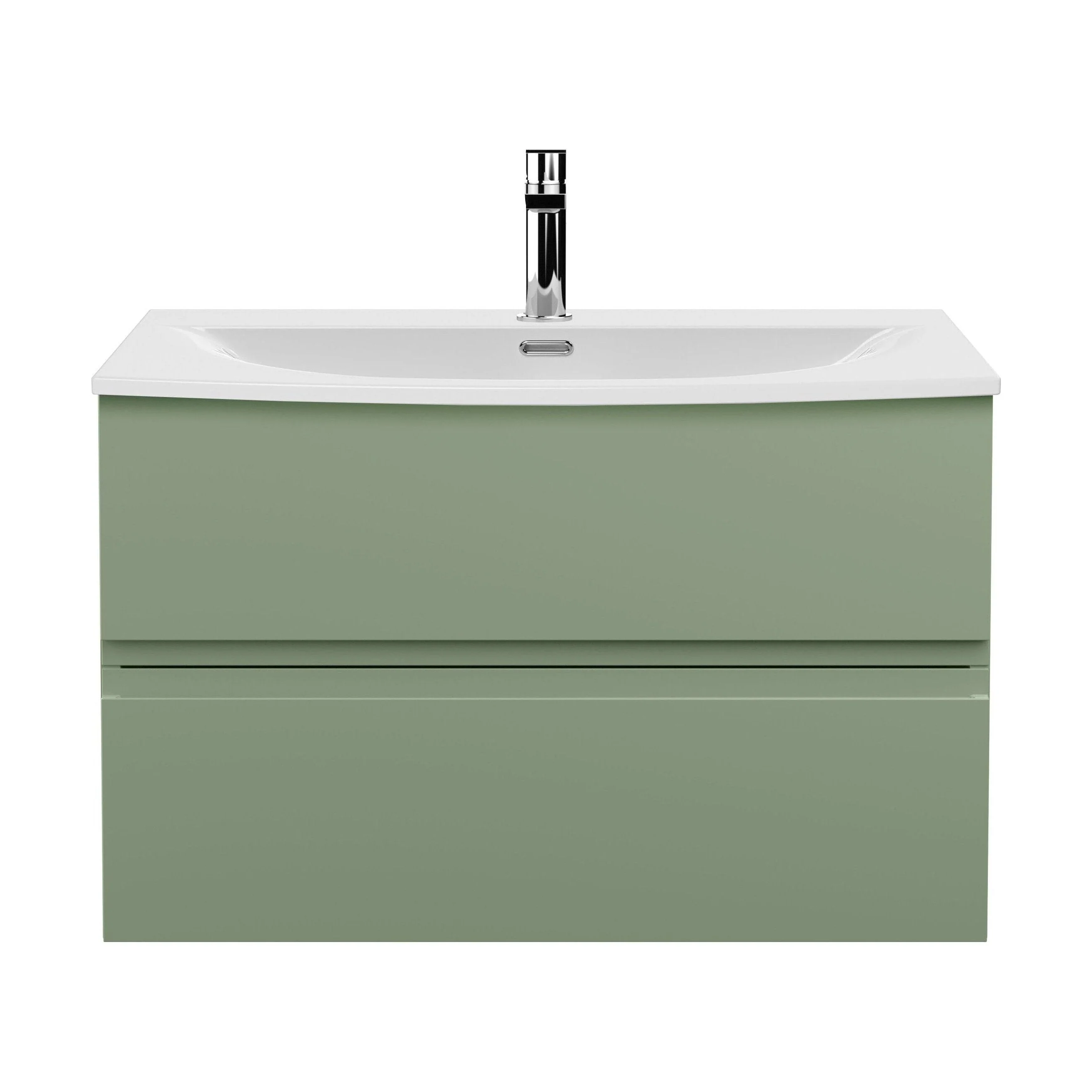 Mavesyn Contemporary 2 Drawer Wall Hung Vanity Unit with Curved Basin, Satin Green, 800mm