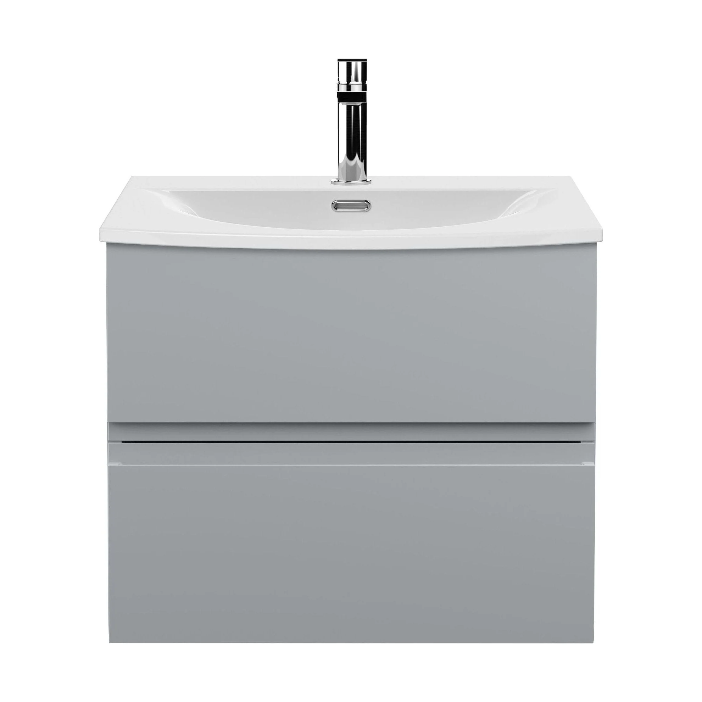 Mavesyn Contemporary 2 Drawer Wall Hung Vanity Unit with Curved Basin, Satin Grey, 600mm