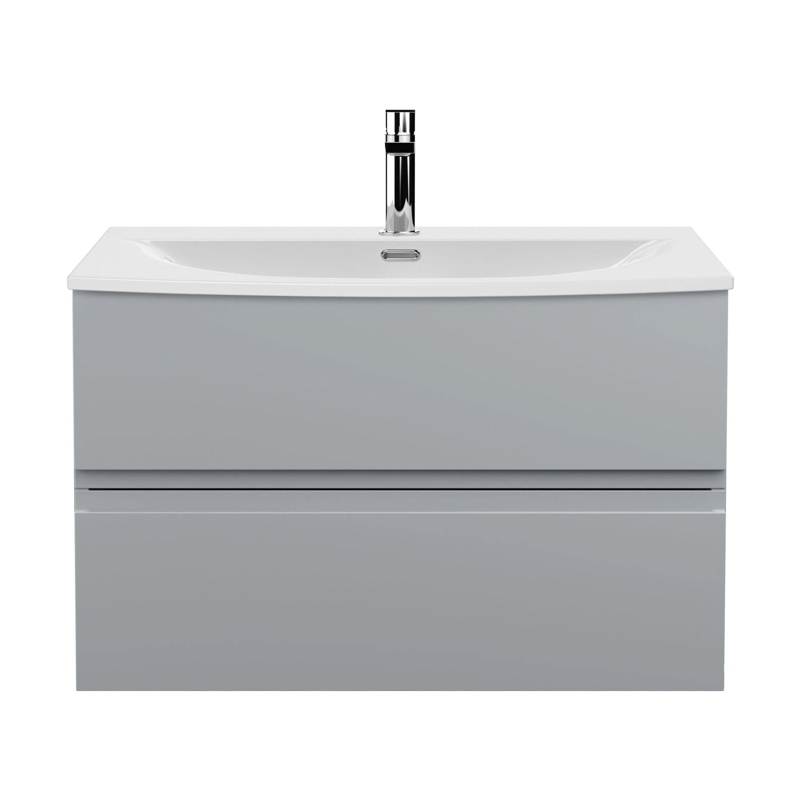 Mavesyn Contemporary 2 Drawer Wall Hung Vanity Unit with Curved Basin, Satin Grey, 800mm