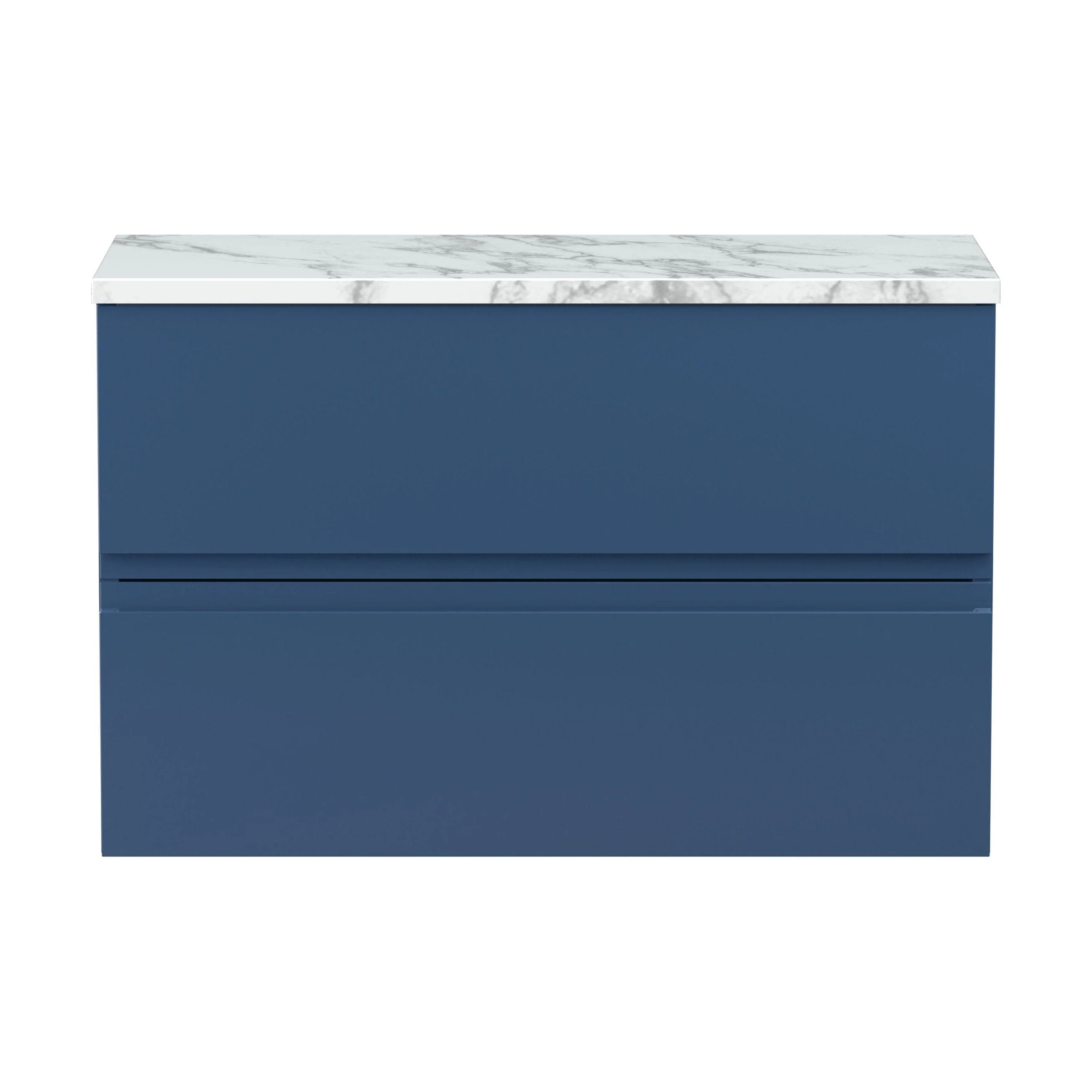 Mavesyn Contemporary 2 Drawer Wall Hung Vanity Unit with Laminate Worktop, Dark Blue, 800mm