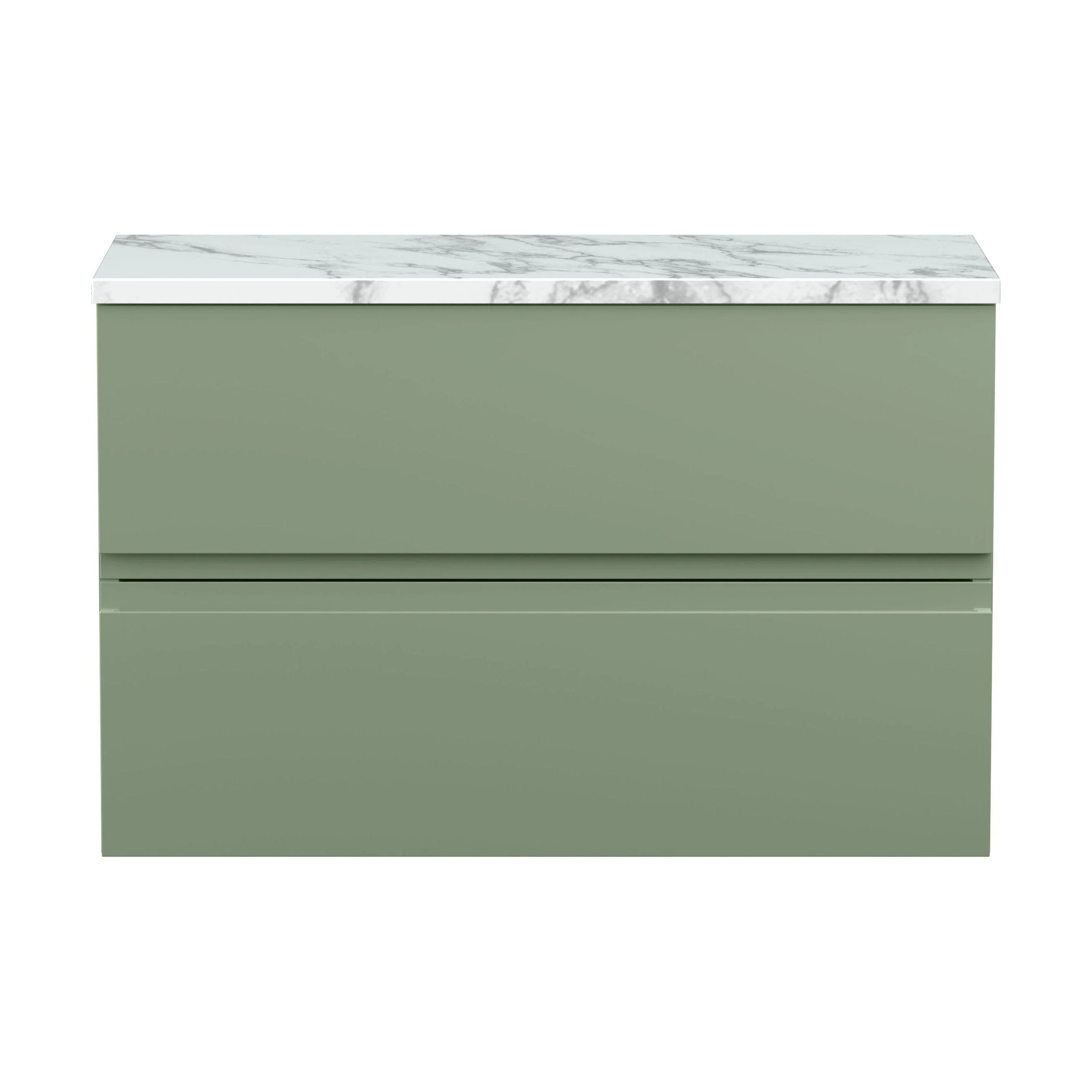 Mavesyn Contemporary 2 Drawer Wall Hung Vanity Unit with Laminate Worktop, Satin Green, 800mm