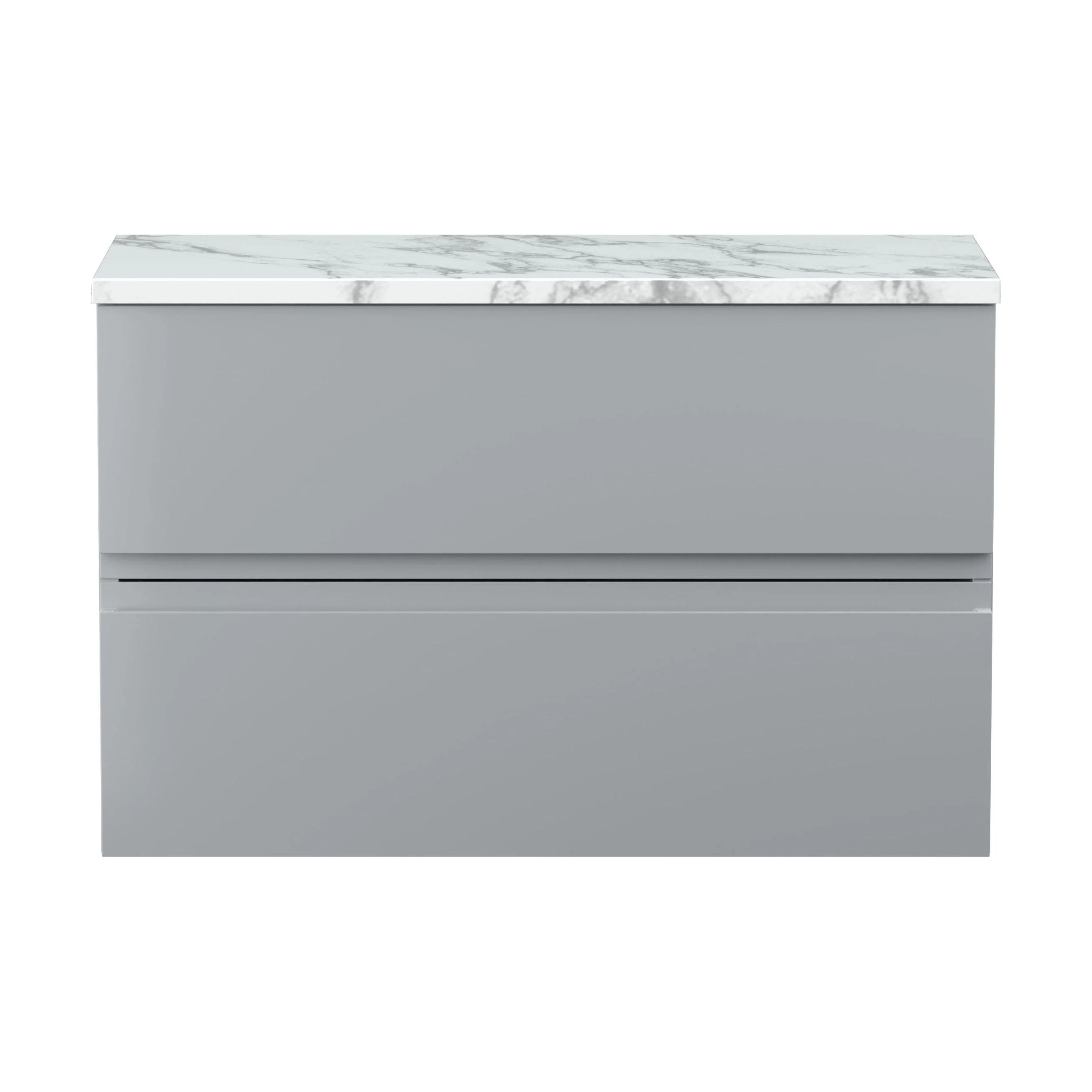 Mavesyn Contemporary 2 Drawer Wall Hung Vanity Unit with Laminate Worktop, Satin Grey, 800mm
