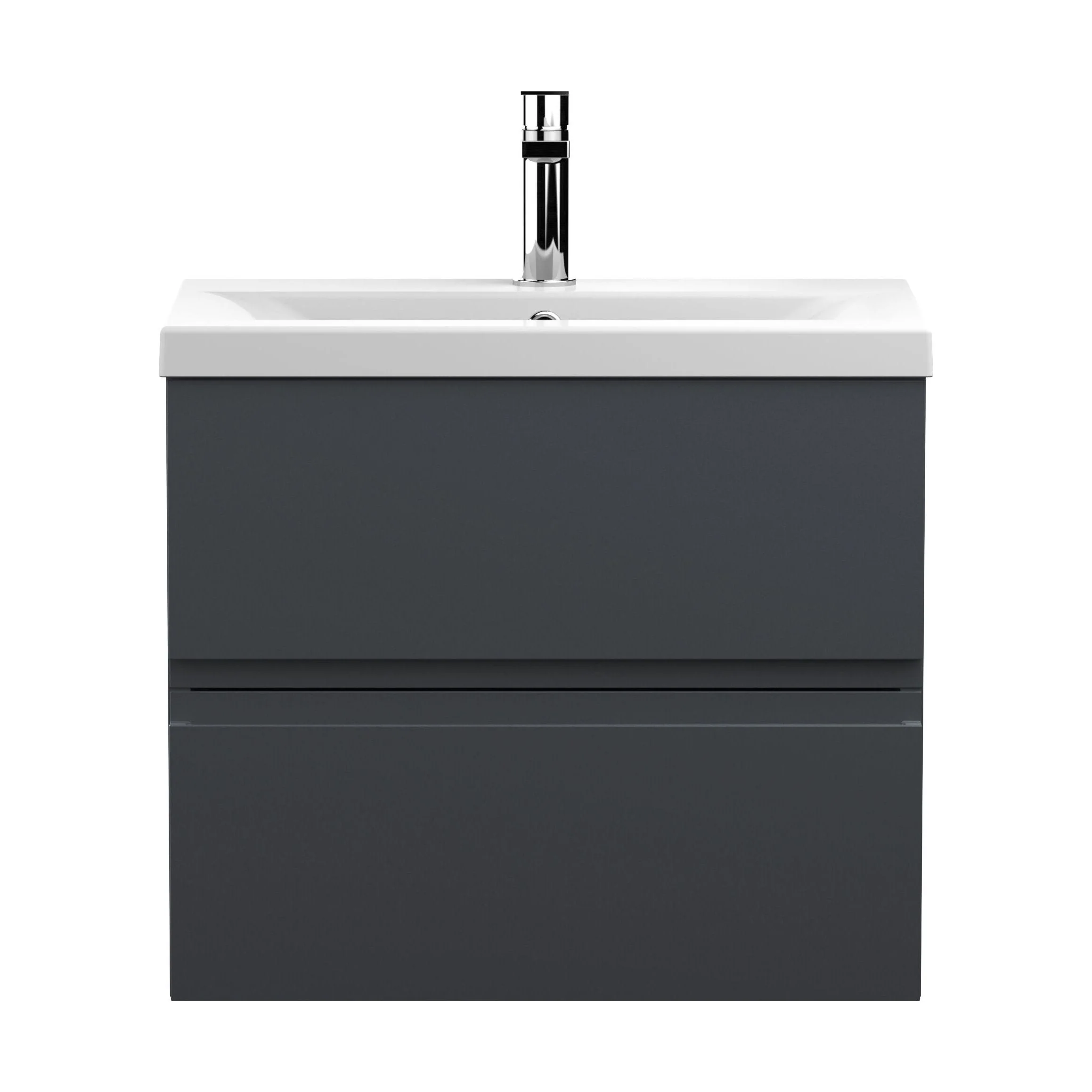Mavesyn Contemporary 2 Drawer Wall Hung Vanity Unit with Mid-Edge Basin, Dark Grey, 600mm