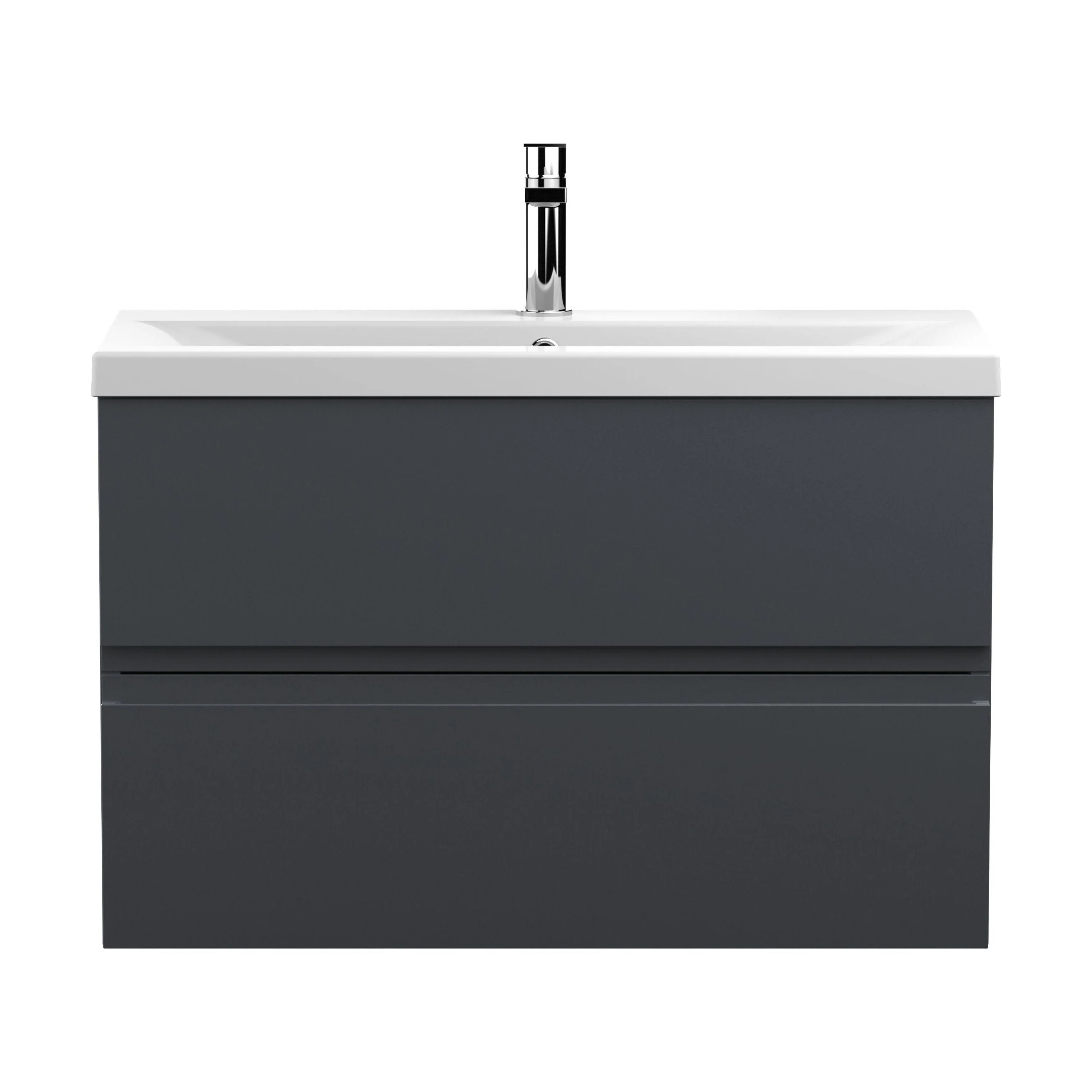 Mavesyn Contemporary 2 Drawer Wall Hung Vanity Unit with Mid-Edge Basin, Dark Grey, 800mm