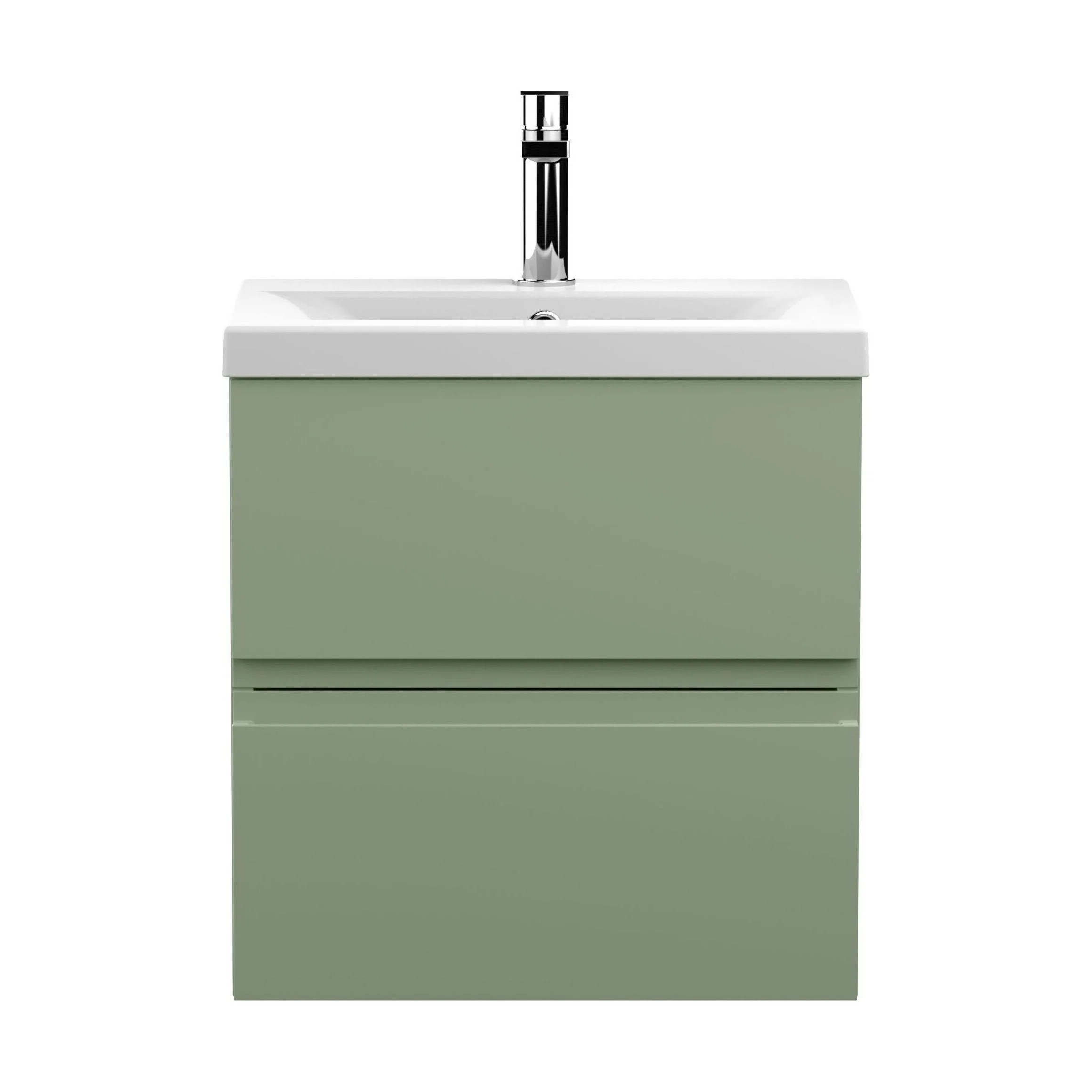 Mavesyn Contemporary 2 Drawer Wall Hung Vanity Unit with Mid-Edge Basin, Satin Green, 500mm