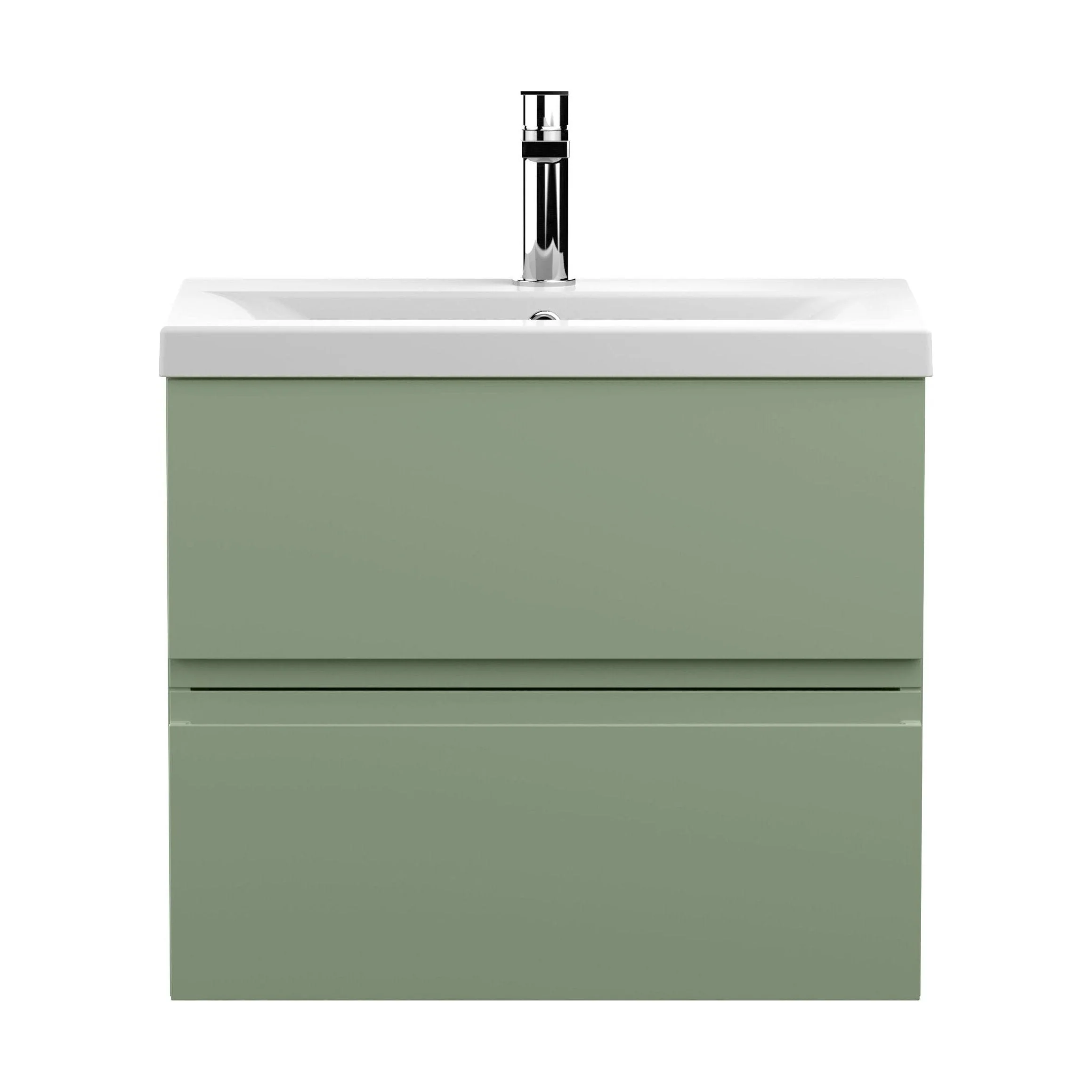 Mavesyn Contemporary 2 Drawer Wall Hung Vanity Unit with Mid-Edge Basin, Satin Green, 600mm