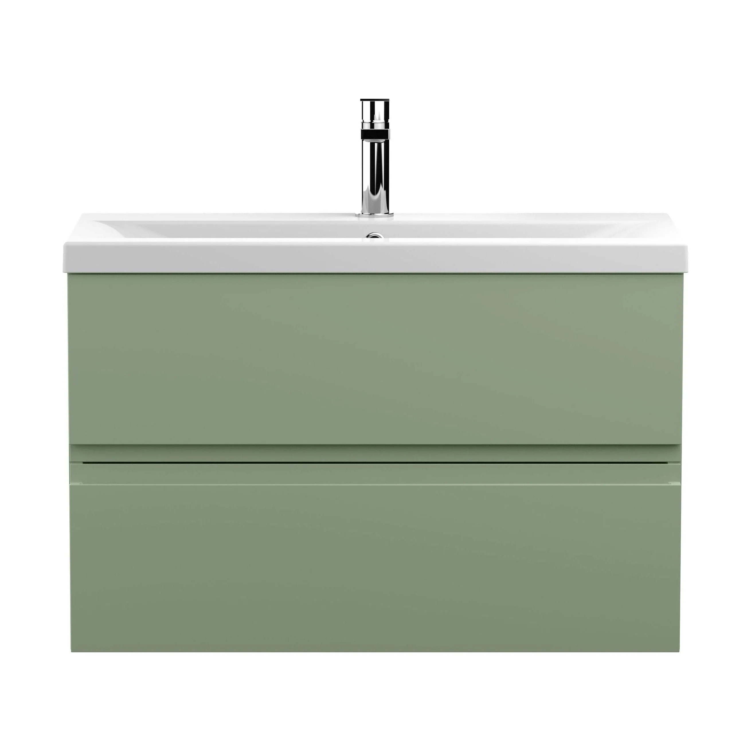 Mavesyn Contemporary 2 Drawer Wall Hung Vanity Unit with Mid-Edge Basin, Satin Green, 800mm