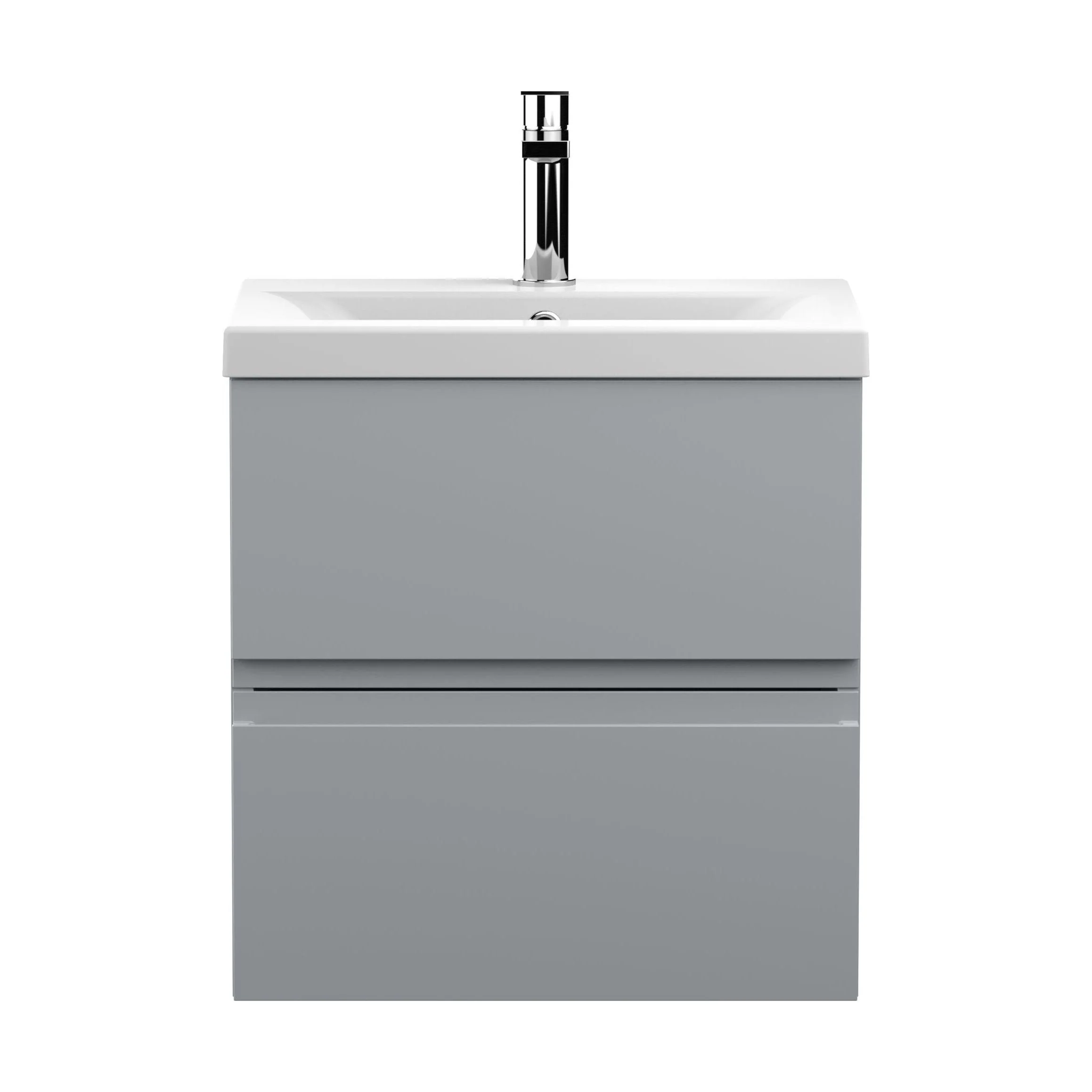 Mavesyn Contemporary 2 Drawer Wall Hung Vanity Unit with Mid-Edge Basin, Satin Grey, 500mm