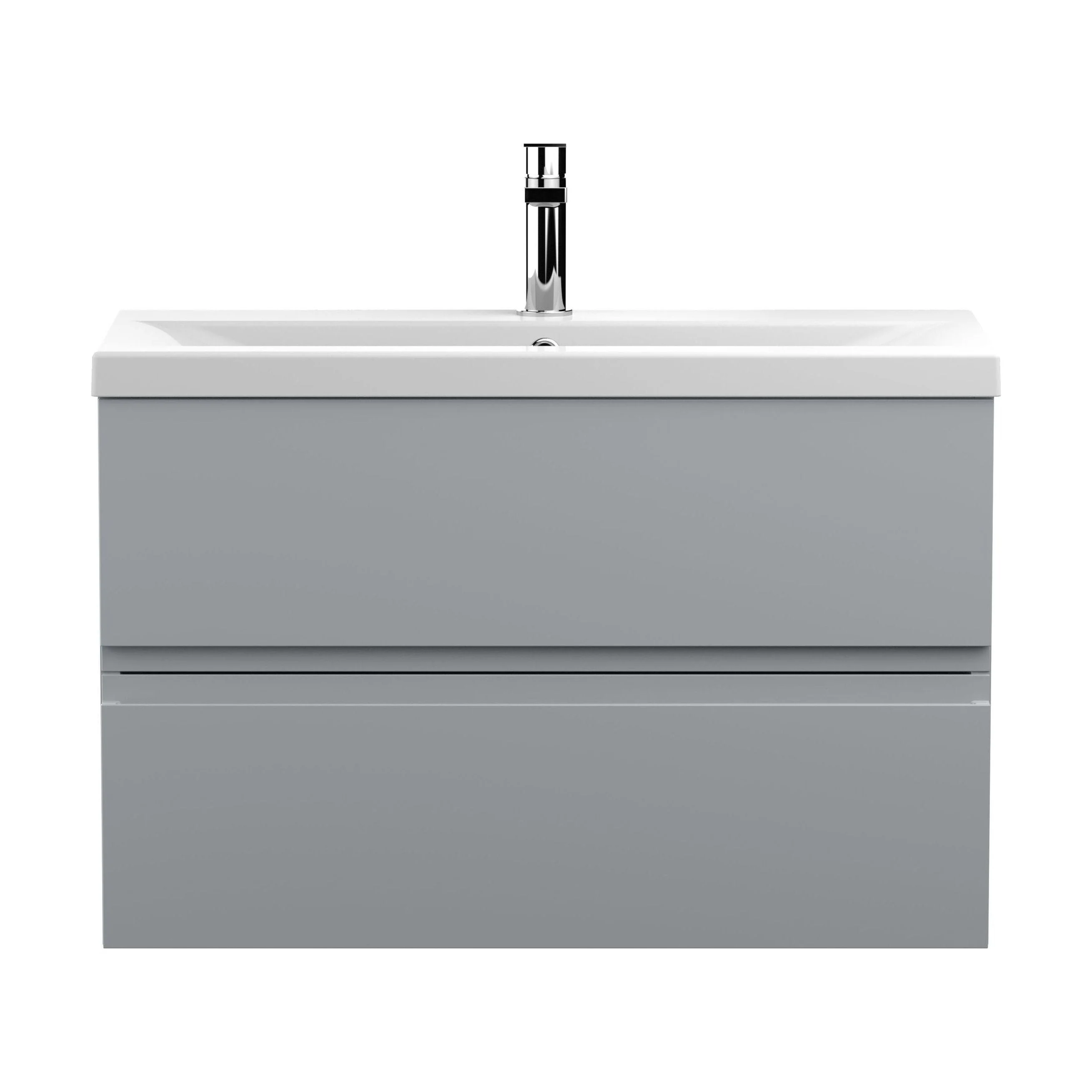 Mavesyn Contemporary 2 Drawer Wall Hung Vanity Unit with Mid-Edge Basin, Satin Grey, 800mm