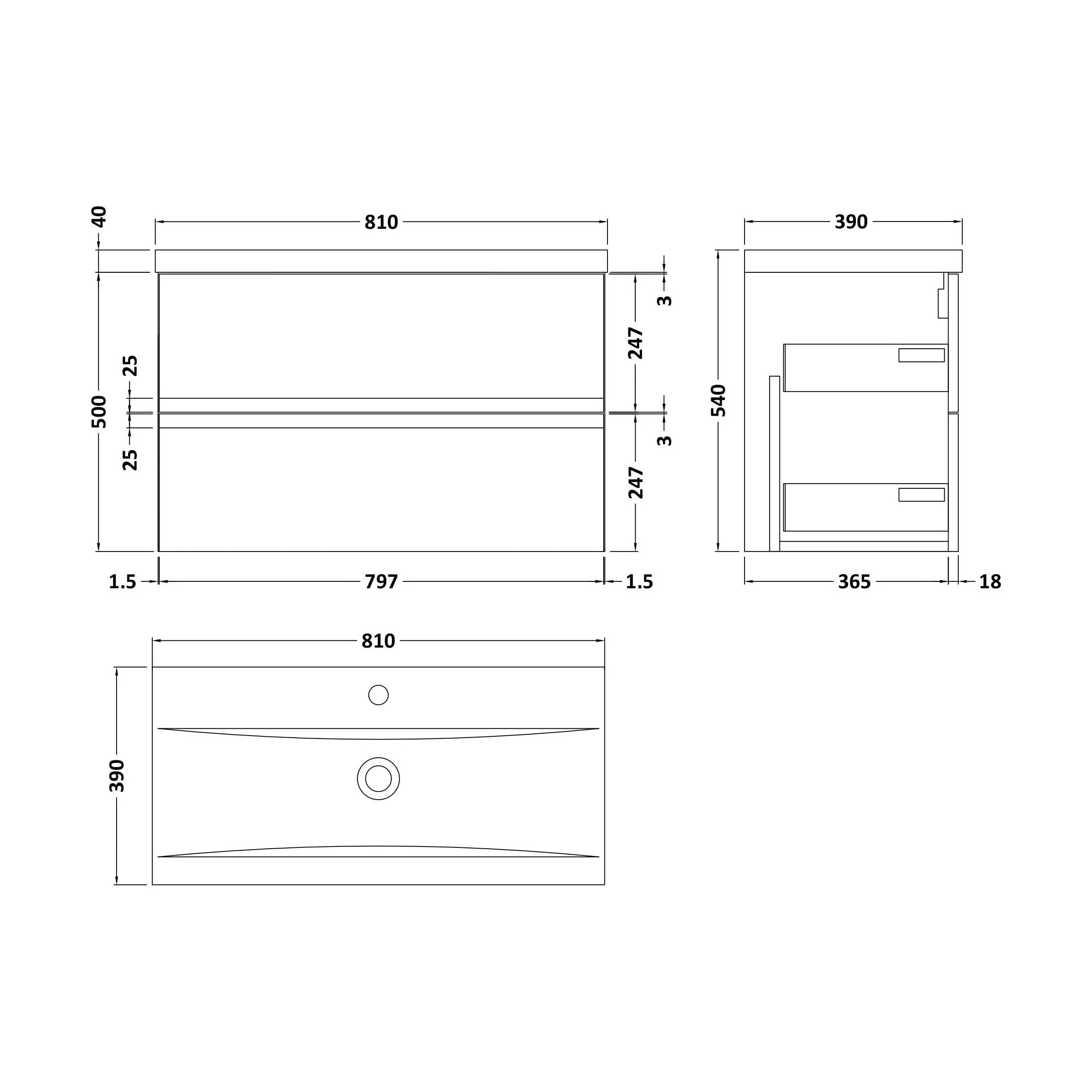Mavesyn Contemporary 2 Drawer Wall Hung Vanity Unit with Mid-Edge Basin, Satin White, 800mm - Image 2