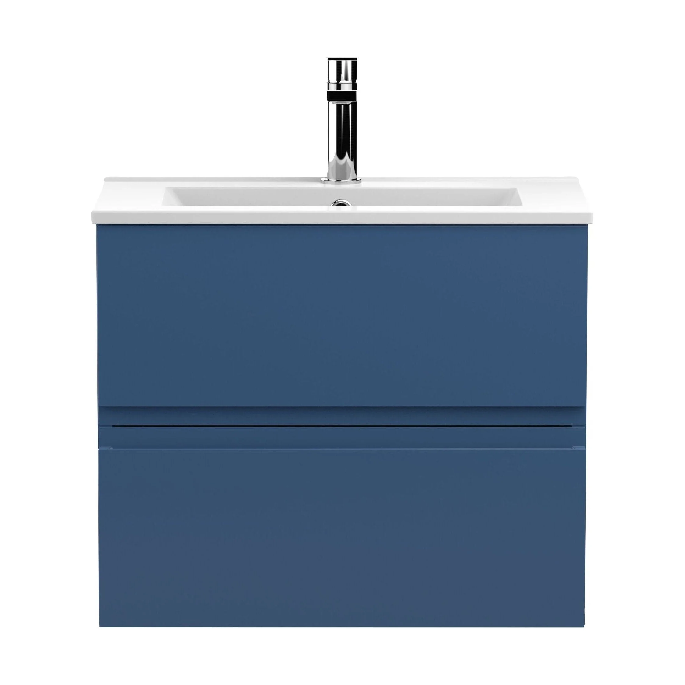 Mavesyn Contemporary 2 Drawer Wall Hung Vanity Unit with Minimalist Basin, Dark Blue, 600mm