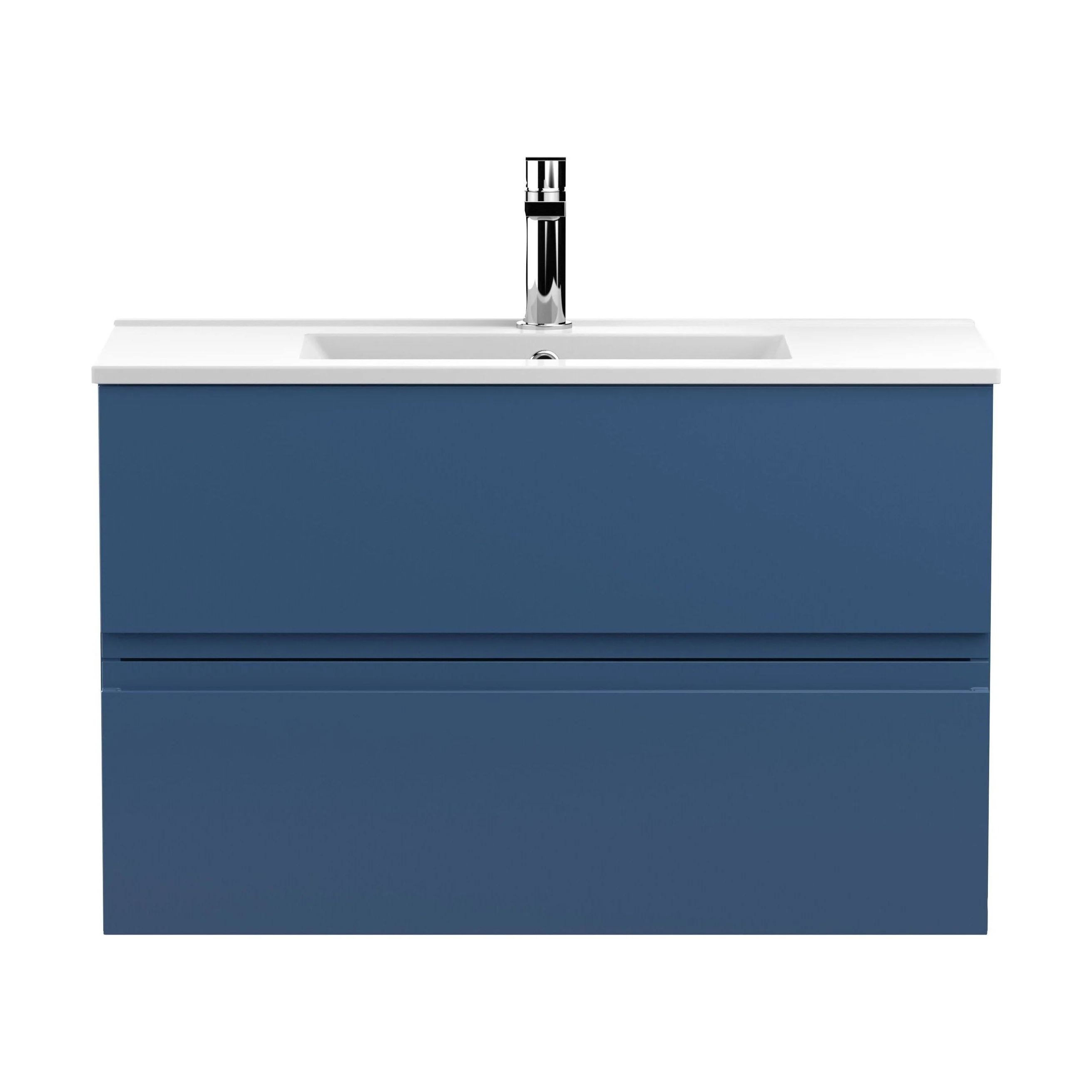 Mavesyn Contemporary 2 Drawer Wall Hung Vanity Unit with Minimalist Basin, Dark Blue, 800mm
