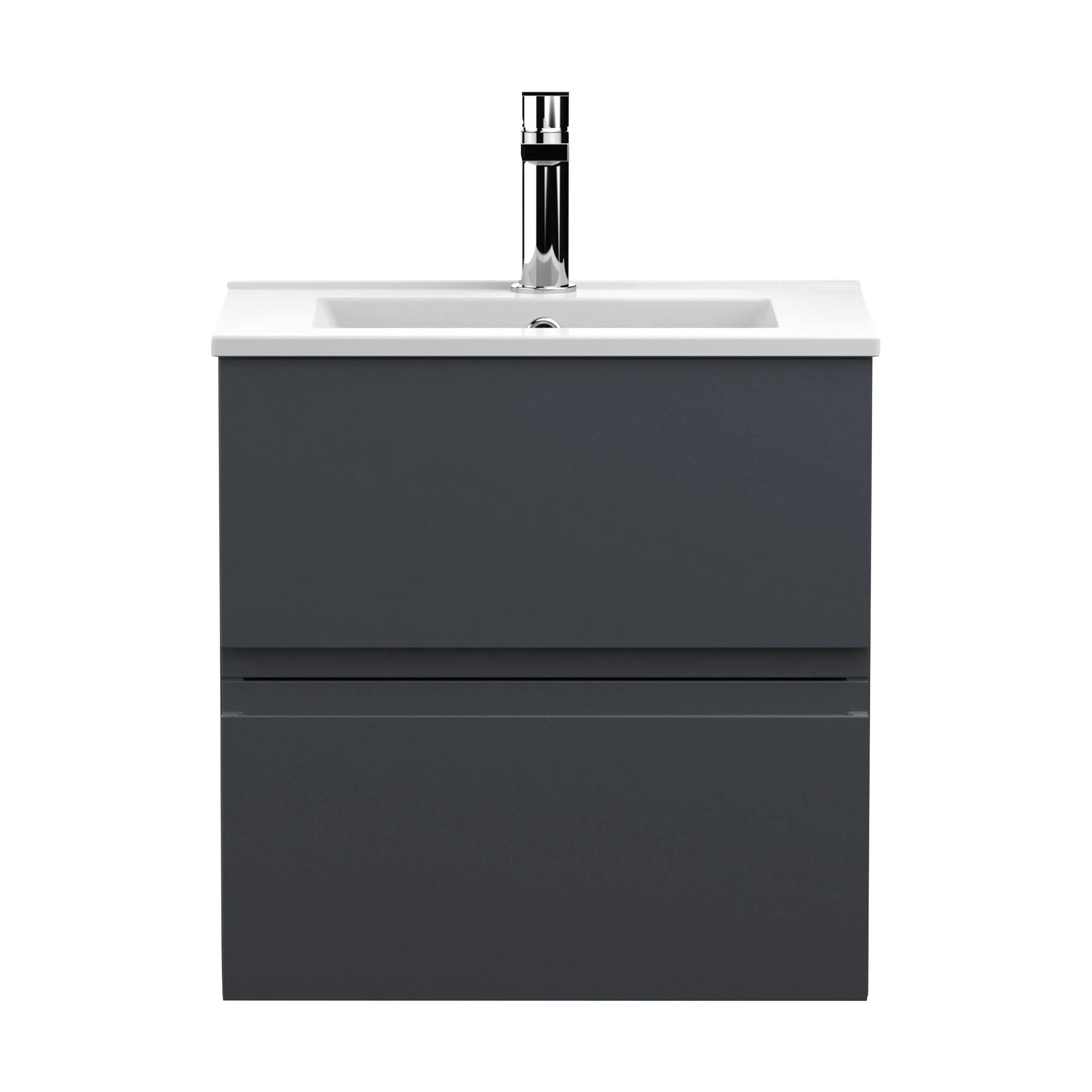 Mavesyn Contemporary 2 Drawer Wall Hung Vanity Unit with Minimalist Basin, Dark Grey, 500mm