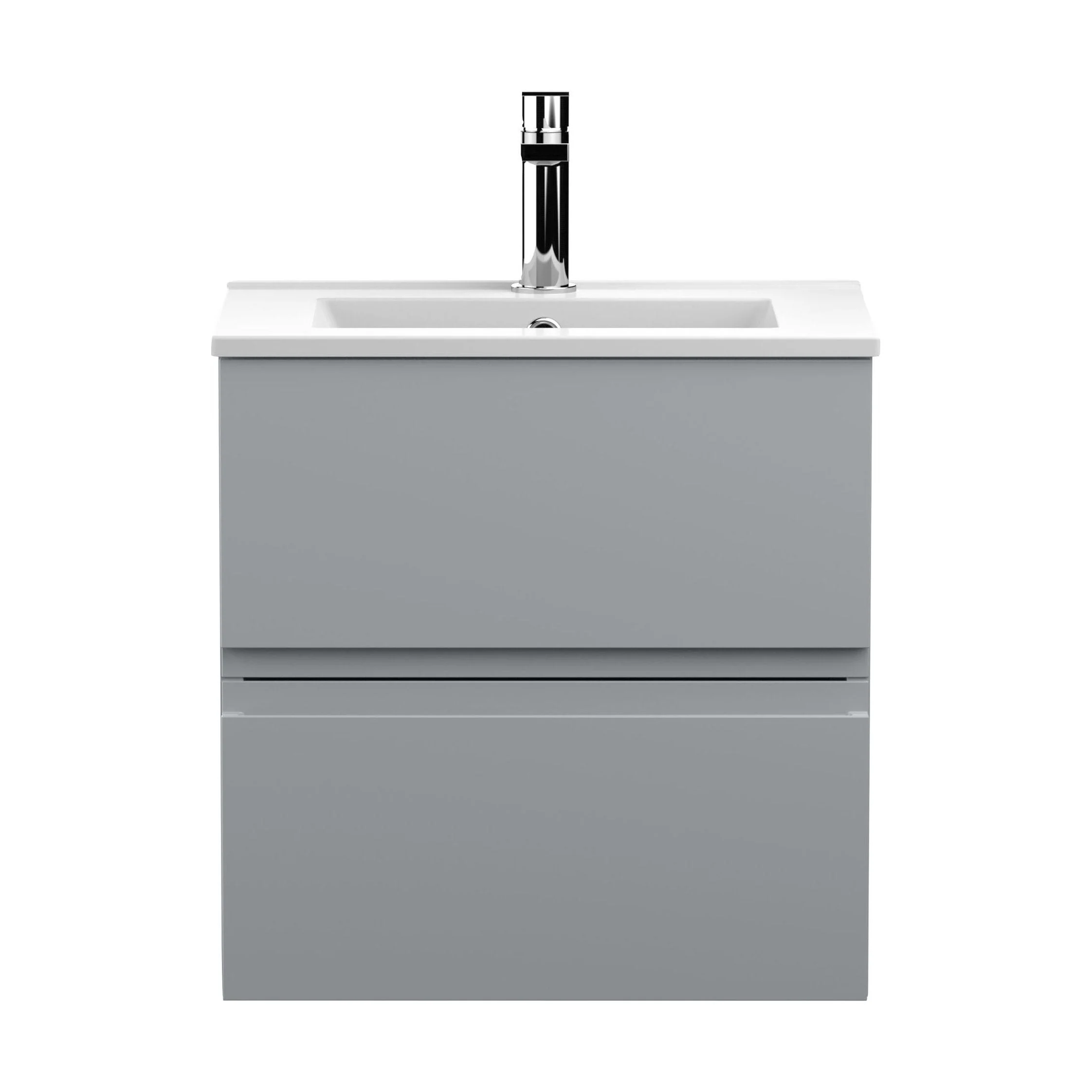 Mavesyn Contemporary 2 Drawer Wall Hung Vanity Unit with Minimalist Basin, Satin Grey, 500mm