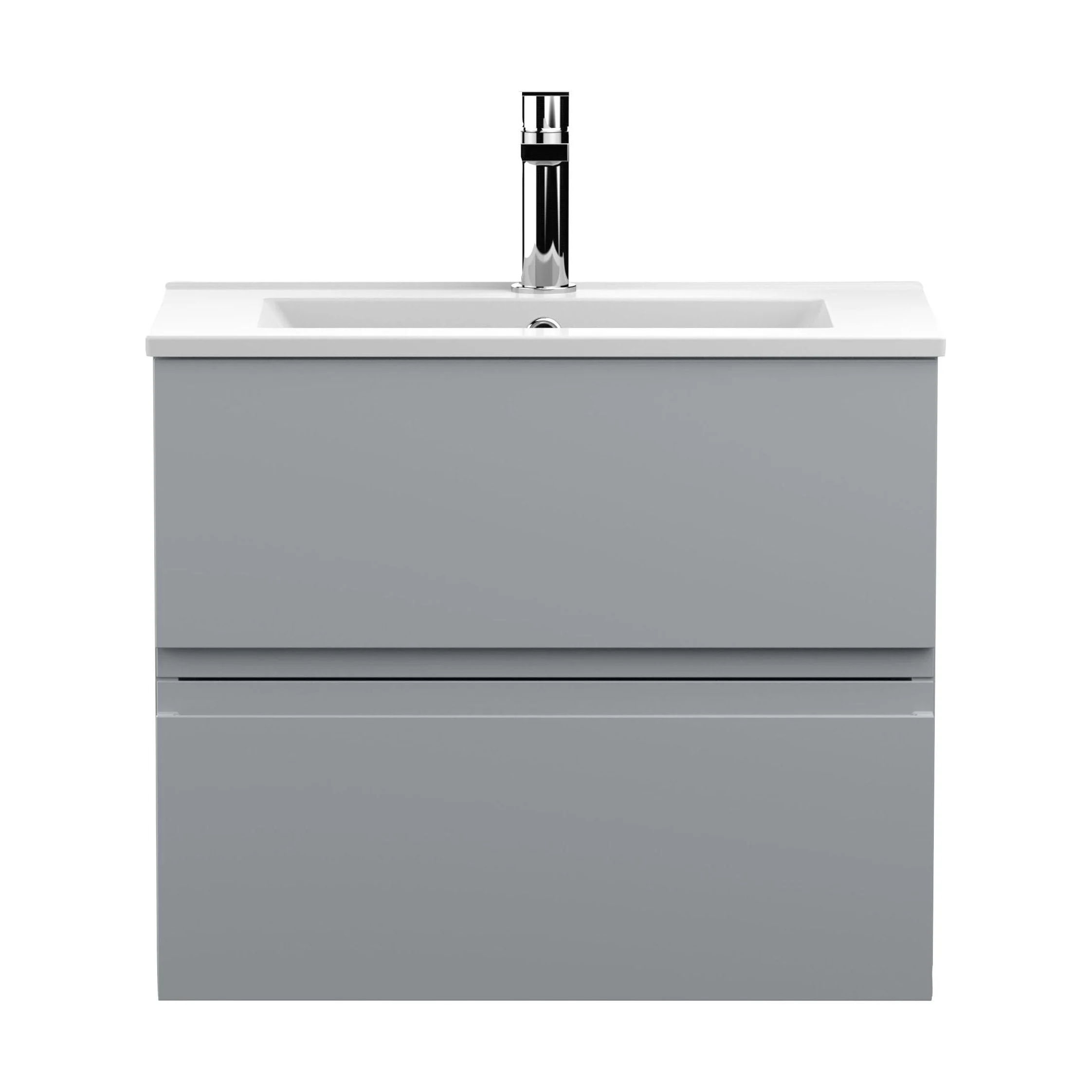Mavesyn Contemporary 2 Drawer Wall Hung Vanity Unit with Minimalist Basin, Satin Grey, 600mm