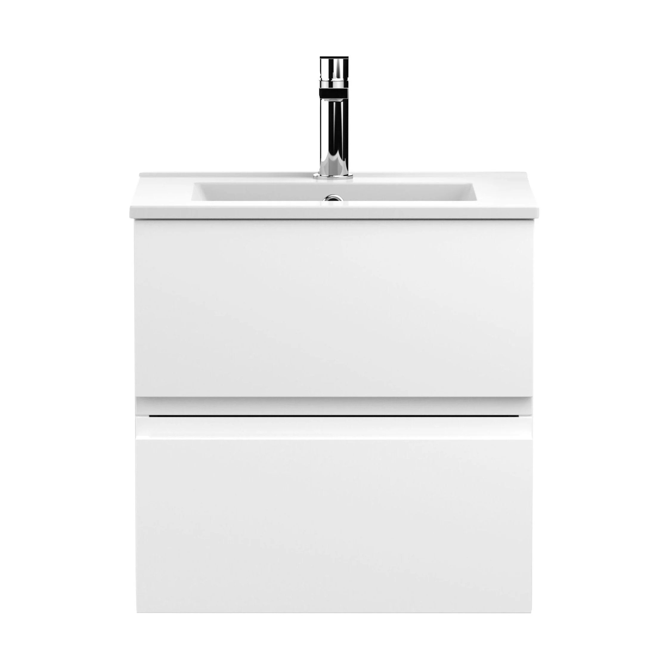 Mavesyn Contemporary 2 Drawer Wall Hung Vanity Unit with Minimalist Basin, Satin White, 500mm
