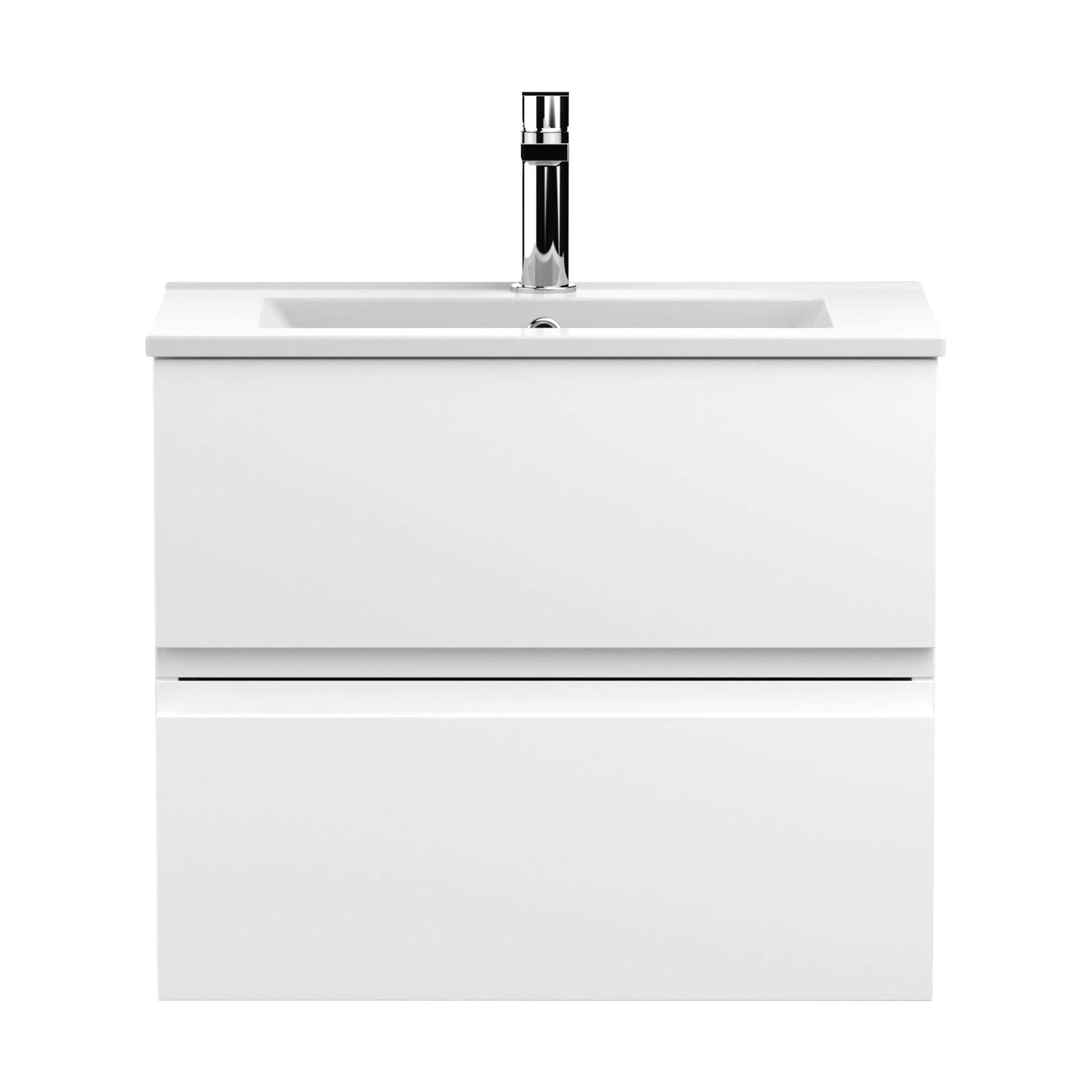 Mavesyn Contemporary 2 Drawer Wall Hung Vanity Unit with Minimalist Basin, Satin White, 600mm