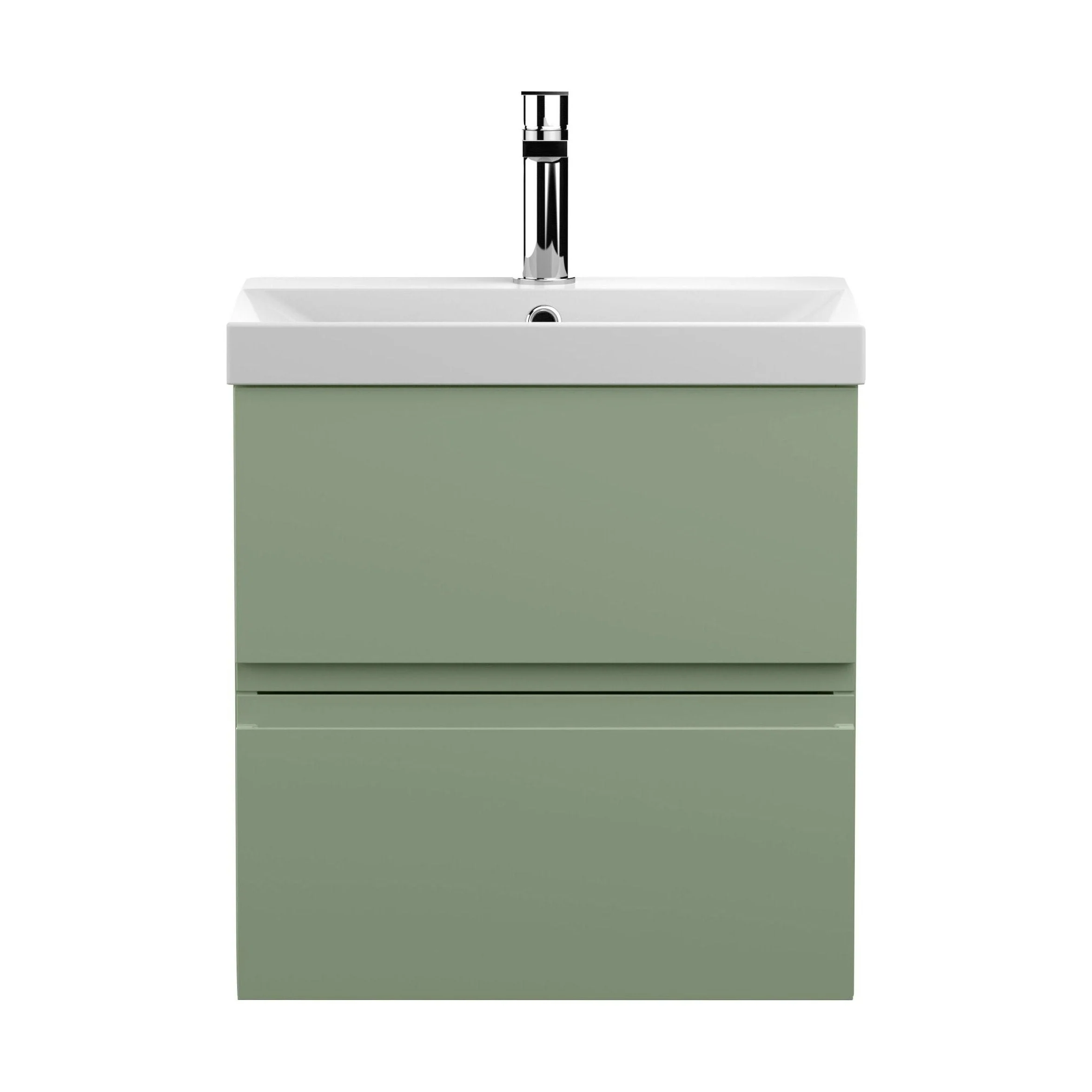 Mavesyn Contemporary 2 Drawer Wall Hung Vanity Unit with Thin Edge Basin, Satin Green, 500mm