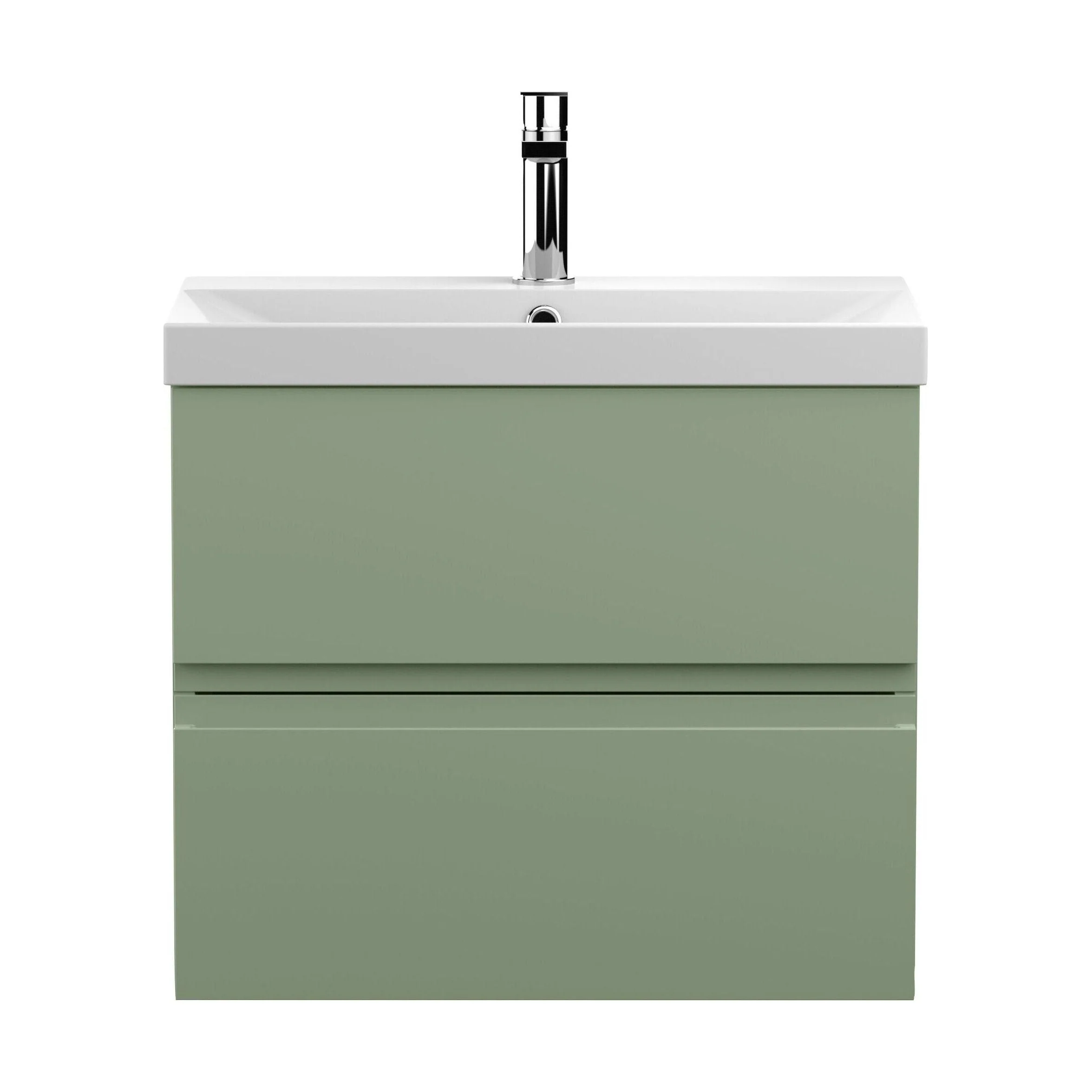 Mavesyn Contemporary 2 Drawer Wall Hung Vanity Unit with Thin Edge Basin, Satin Green, 600mm