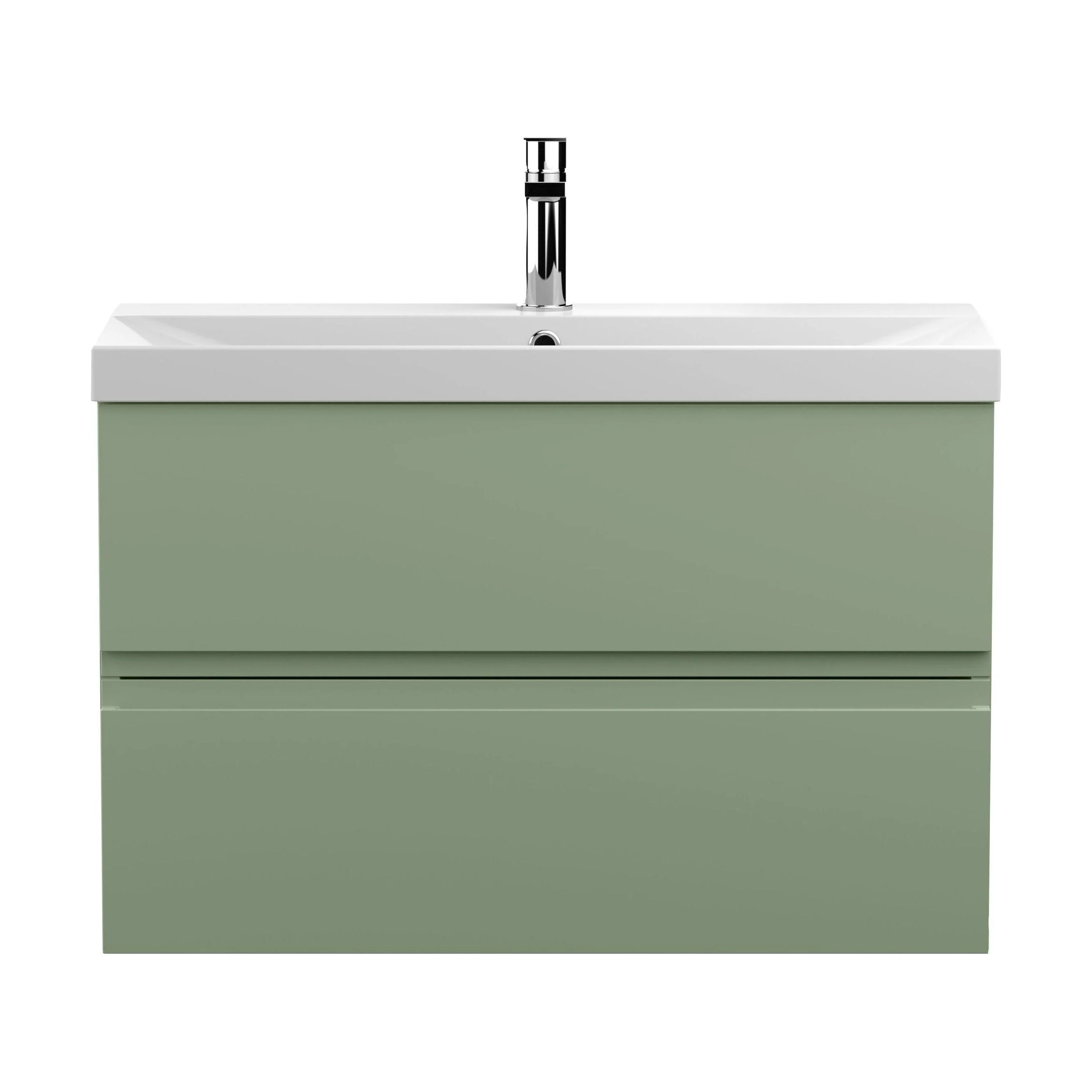Mavesyn Contemporary 2 Drawer Wall Hung Vanity Unit with Thin Edge Basin, Satin Green, 800mm